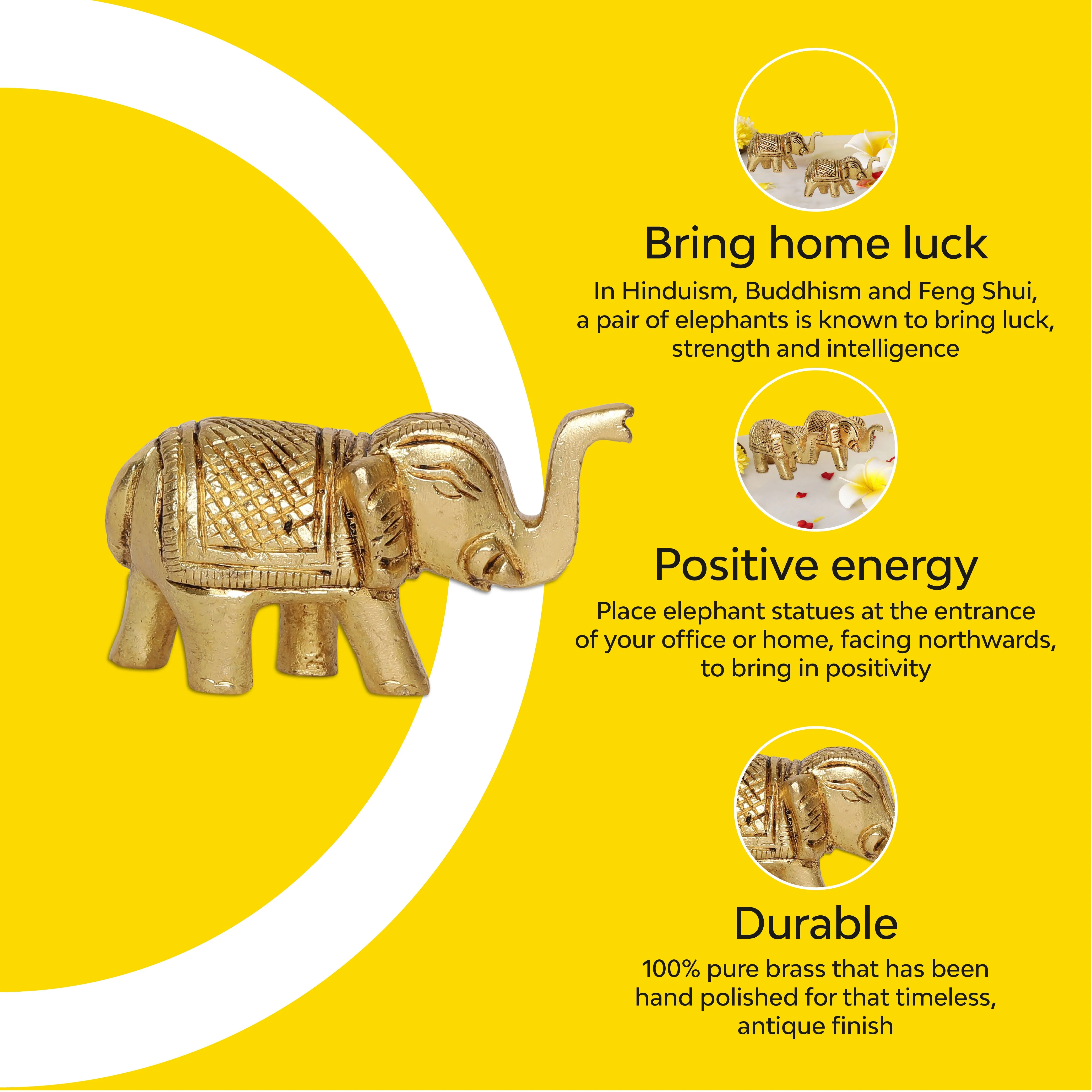 Brass Elephant | Set Of 2 | 100% Pure Brass | Yellow Antique Finish - Image 8
