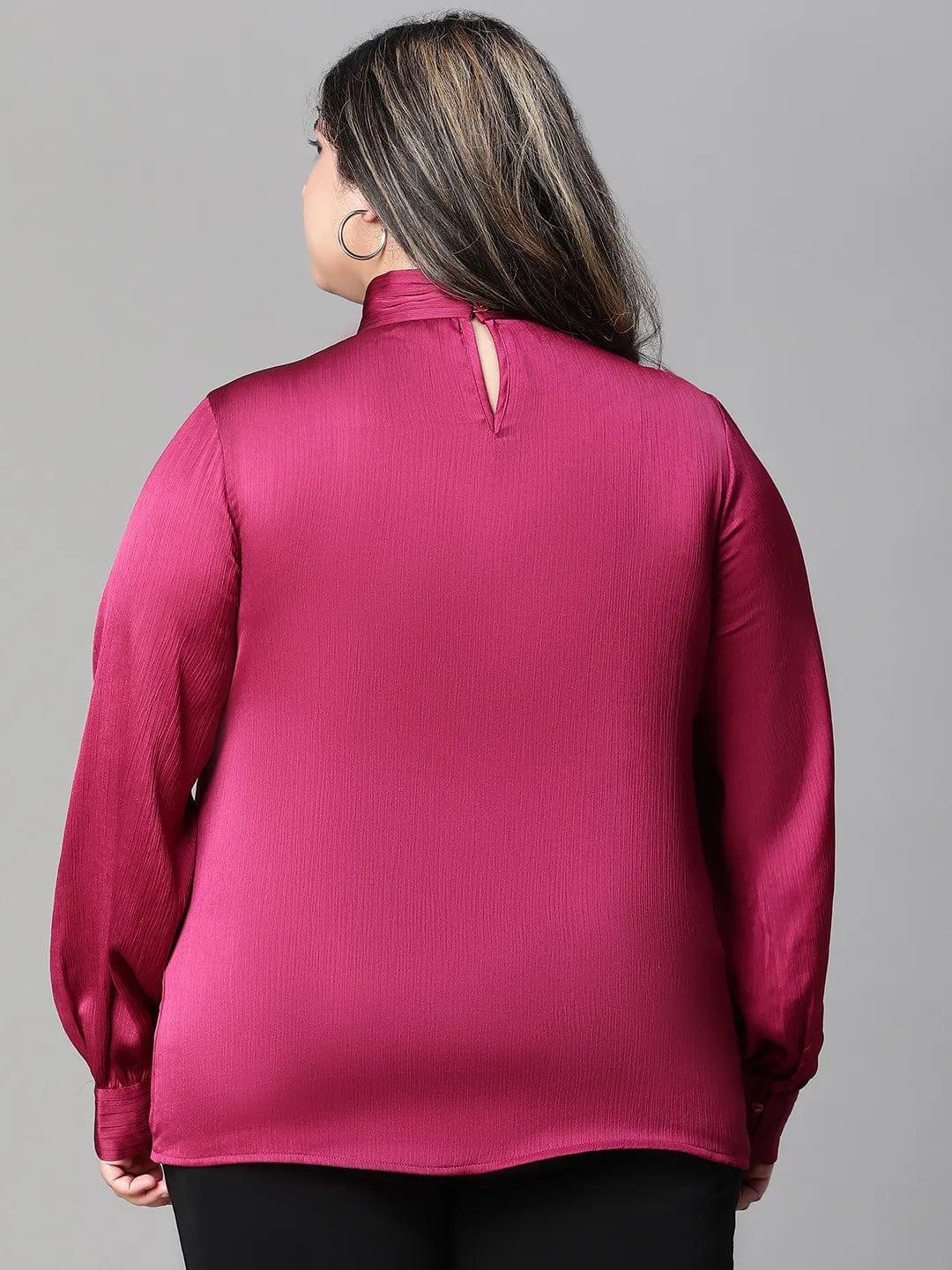 Bravo maroon long sleeve plus size women satin Loopy Top - Image 5