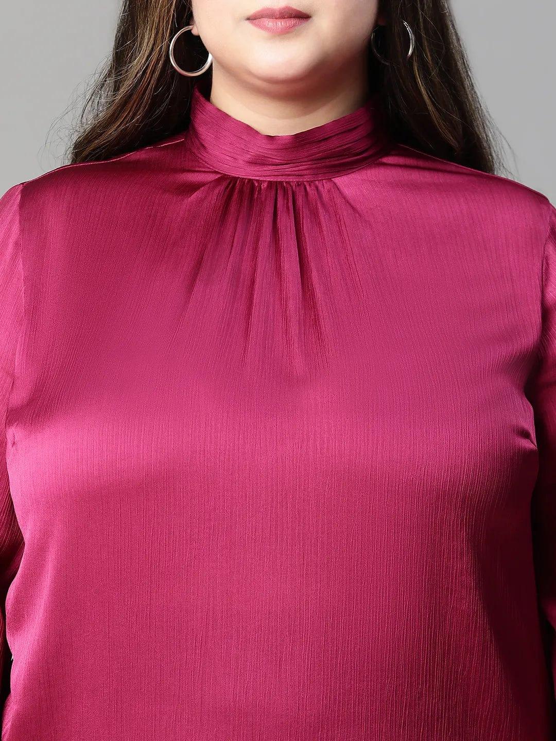 Bravo maroon long sleeve plus size women satin Loopy Top - Image 6