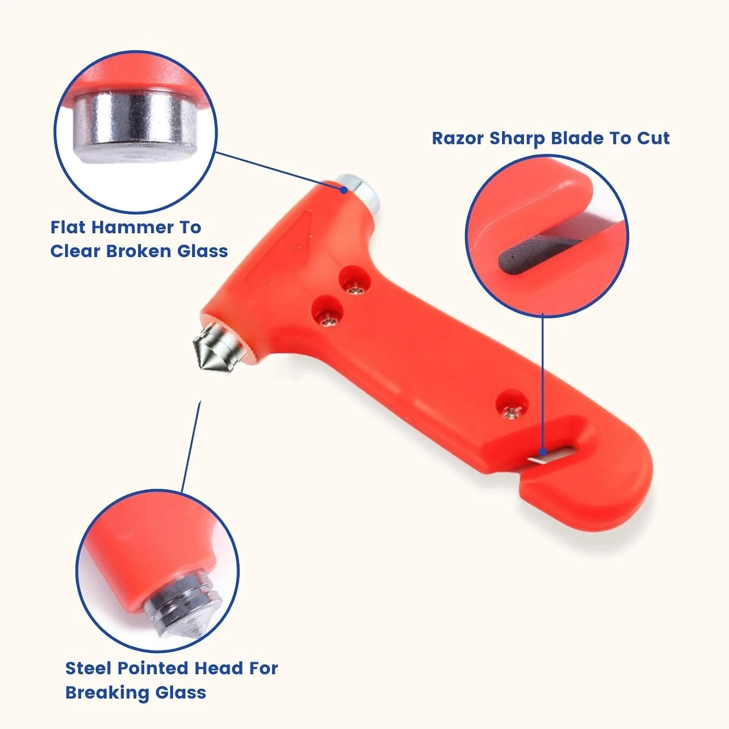 BreakOut: Emergency Car Glass Breaker & Seatbelt Cutter, Dual Steel-Headed Safety Hammer for Quick Escape During Accidents or Emergencies - Image 3