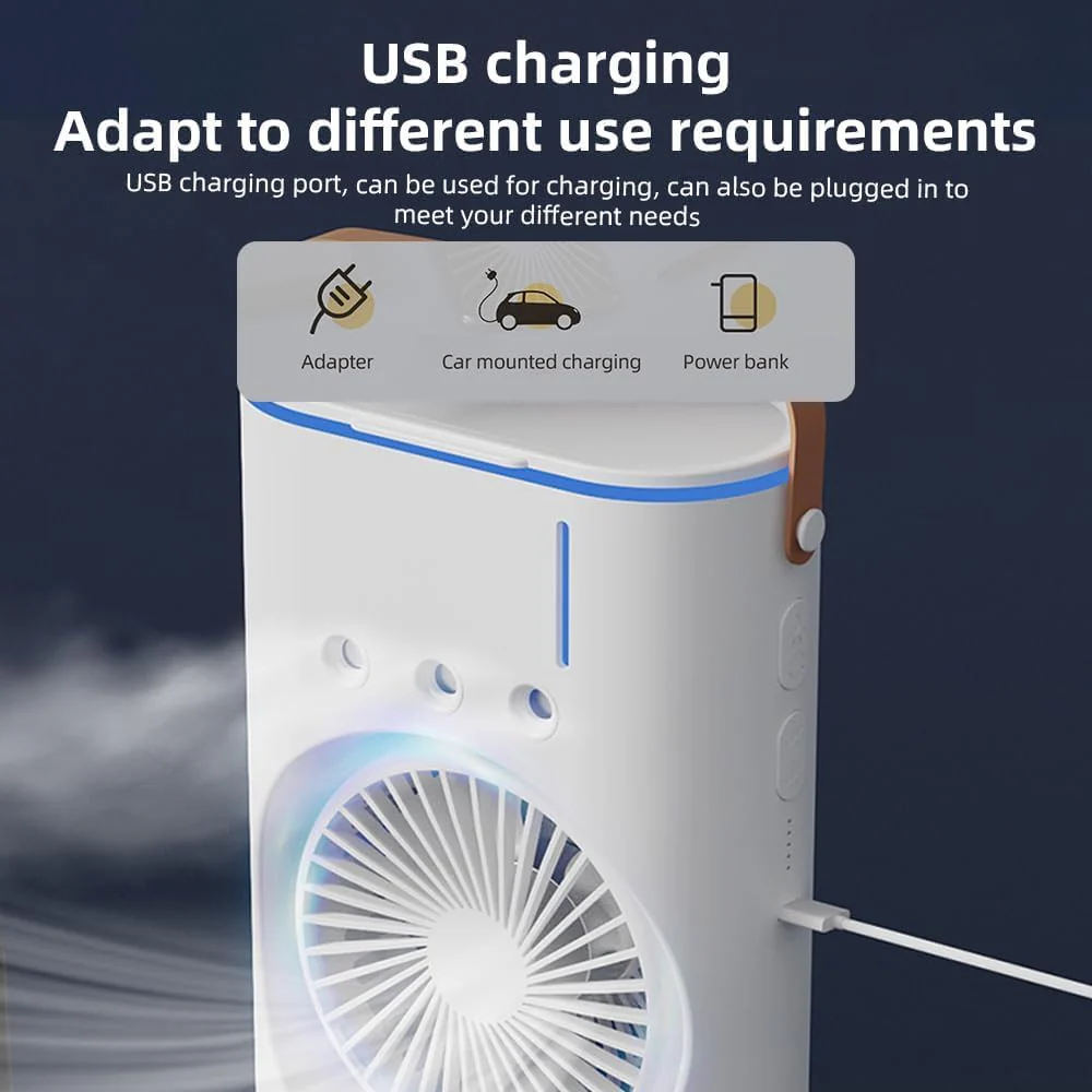 Breezo: Rechargeable Dual-Fan Air Cooler with Mist Spray – High Power Oscillating Mini AC with Remote, USB-C Charging, RGB Lights & Cold Air Blower for Home & Travel - Image 5