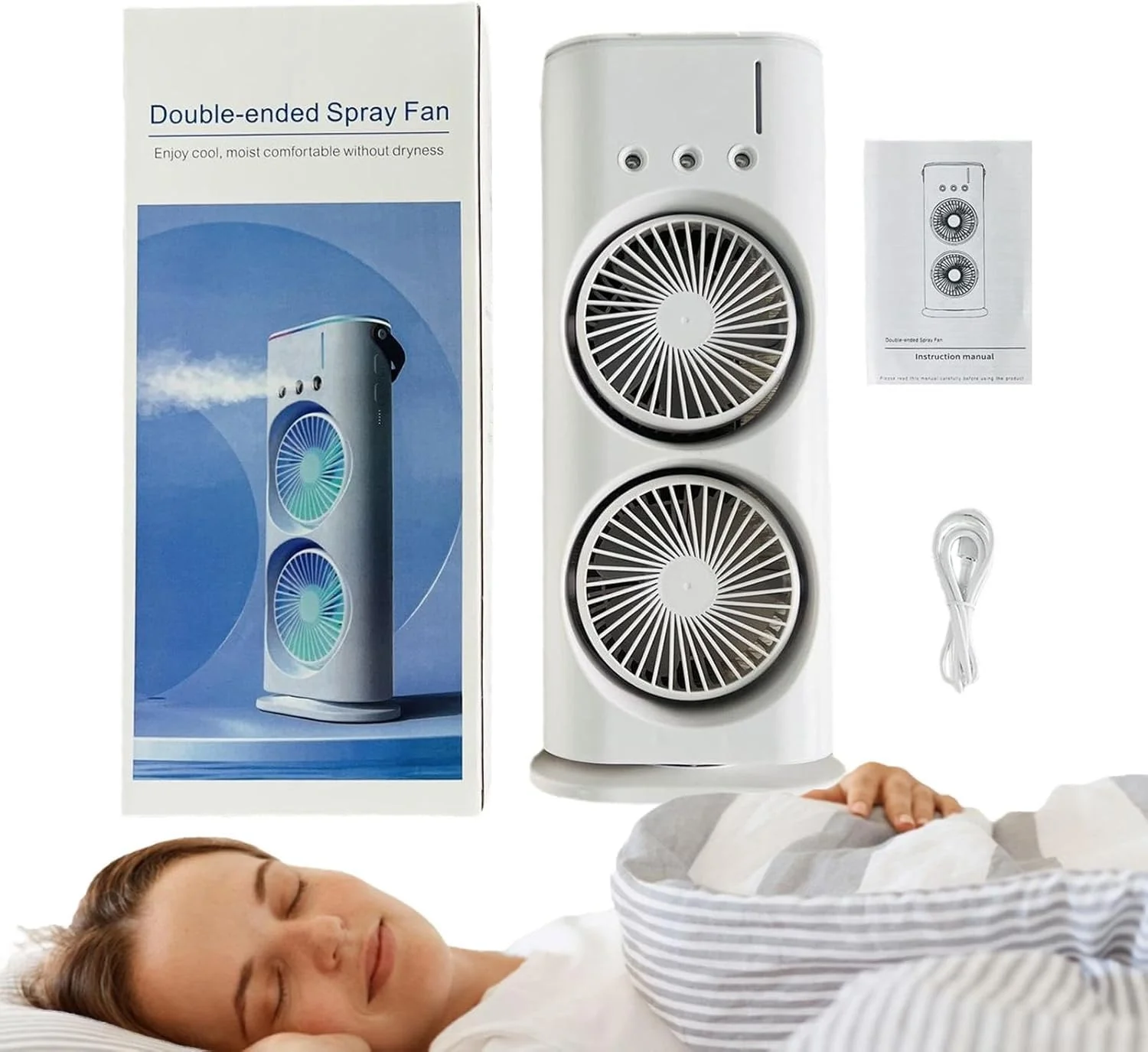 Breezo: Rechargeable Dual-Fan Air Cooler with Mist Spray – High Power Oscillating Mini AC with Remote, USB-C Charging, RGB Lights & Cold Air Blower for Home & Travel - Image 8