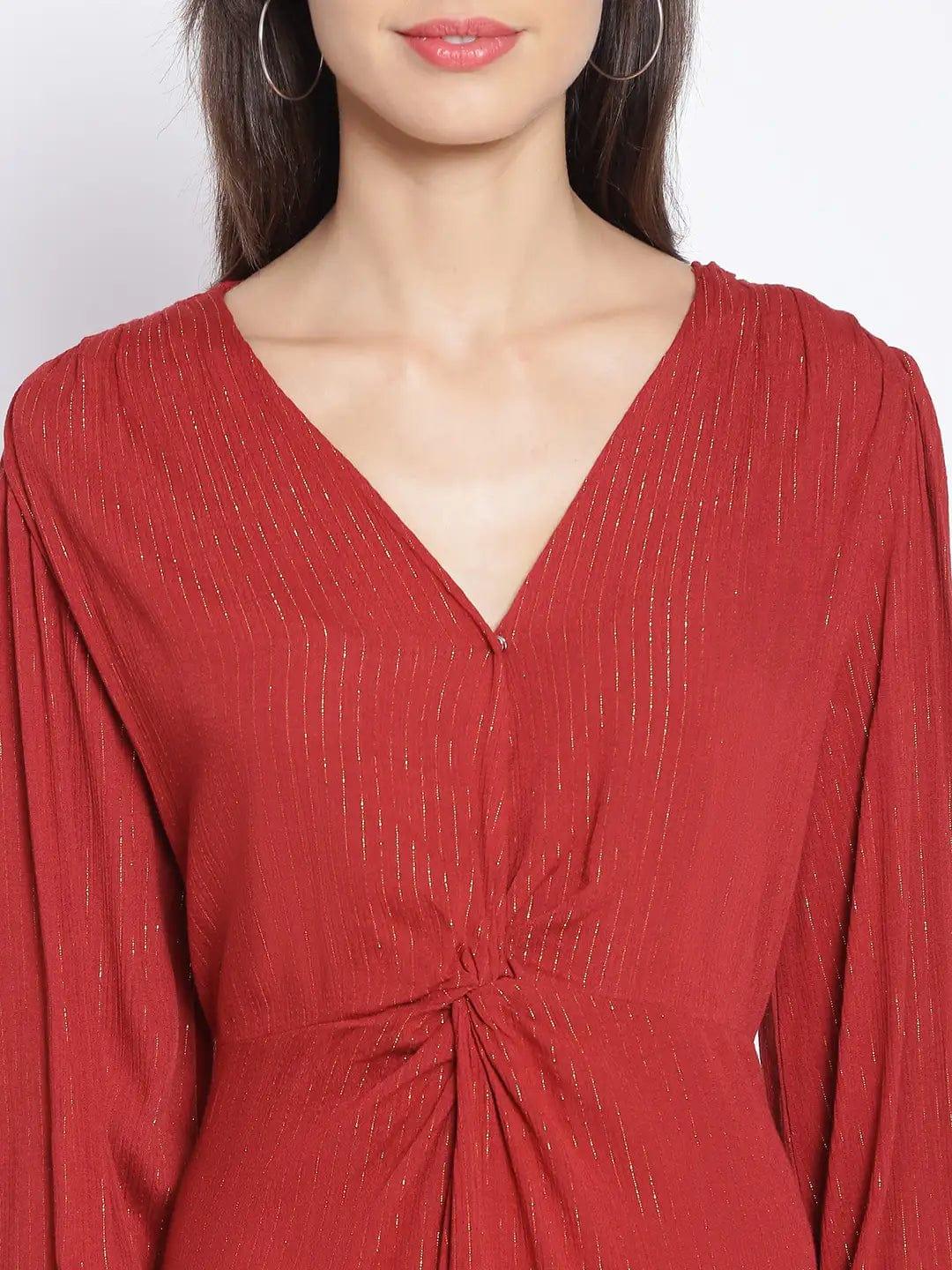 Brick Red Tailored Lurex Stripe Dress For Special Occasion Women Dress - Image 6