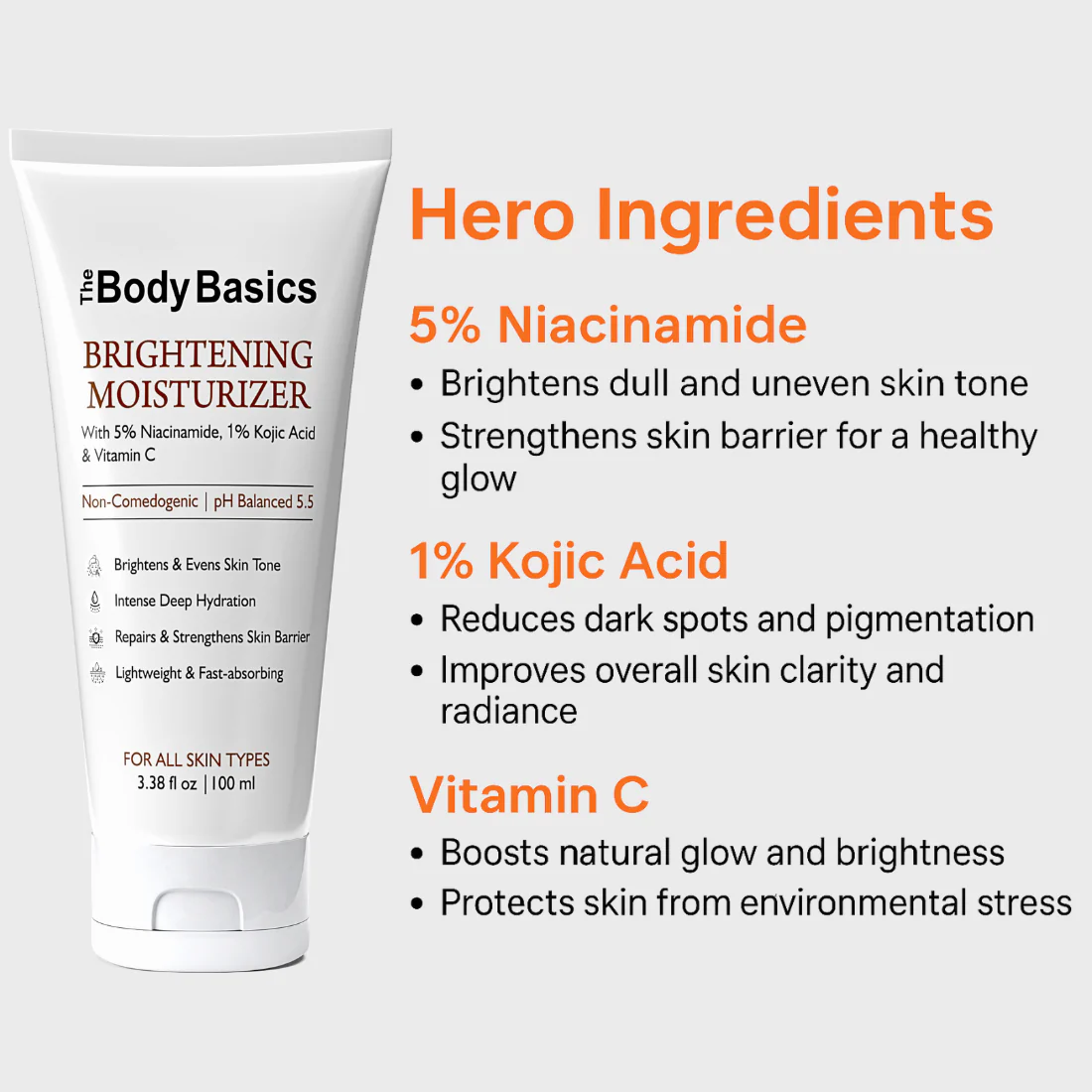 Brightening Mosisturizer with 5% Niacinamide, 1% Kojic Acid & Vitamin C - 100ml - Image 2