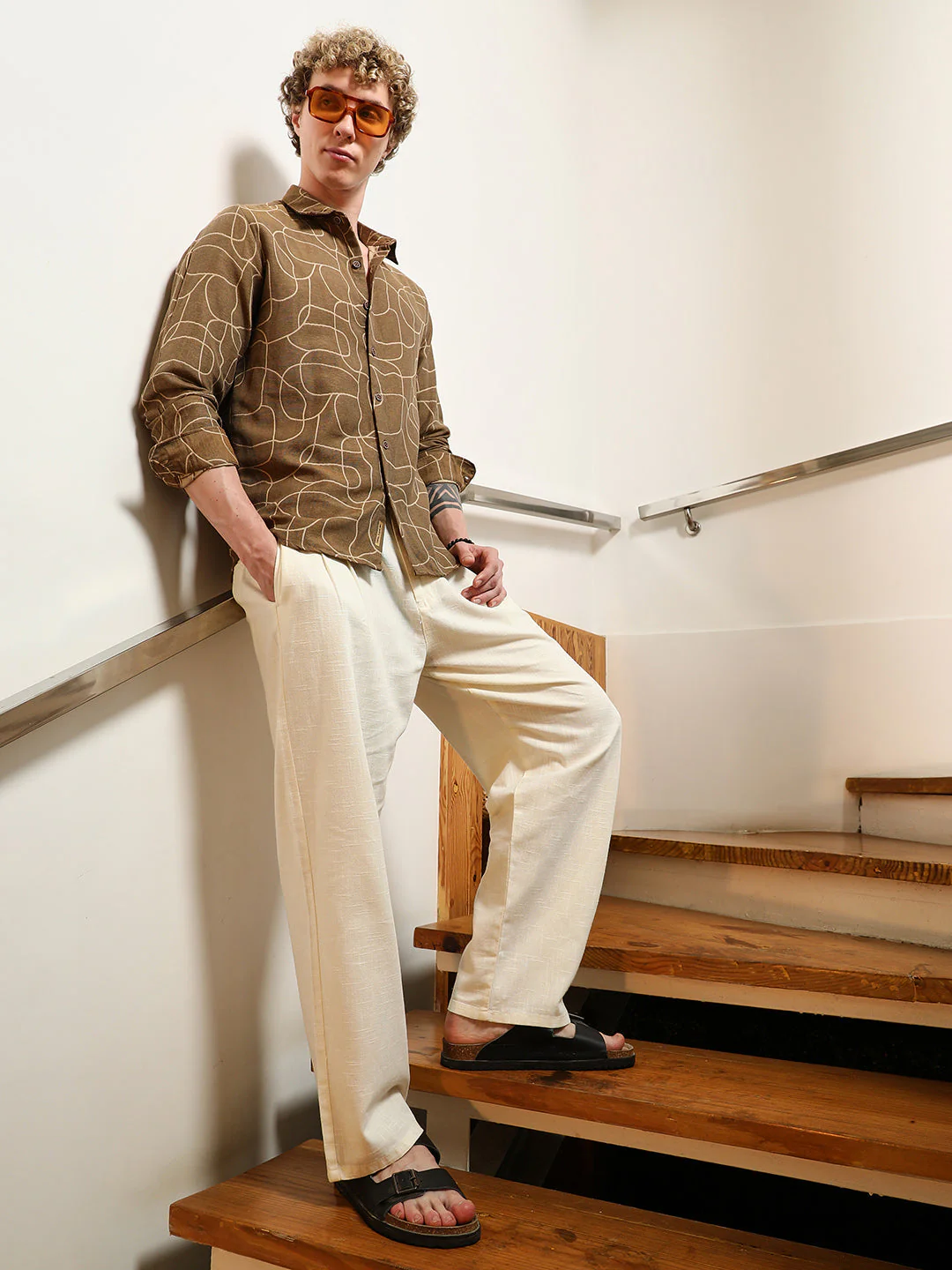 Brown Abstract Print Cotton Blend Full Sleeve Shirt - Image 6