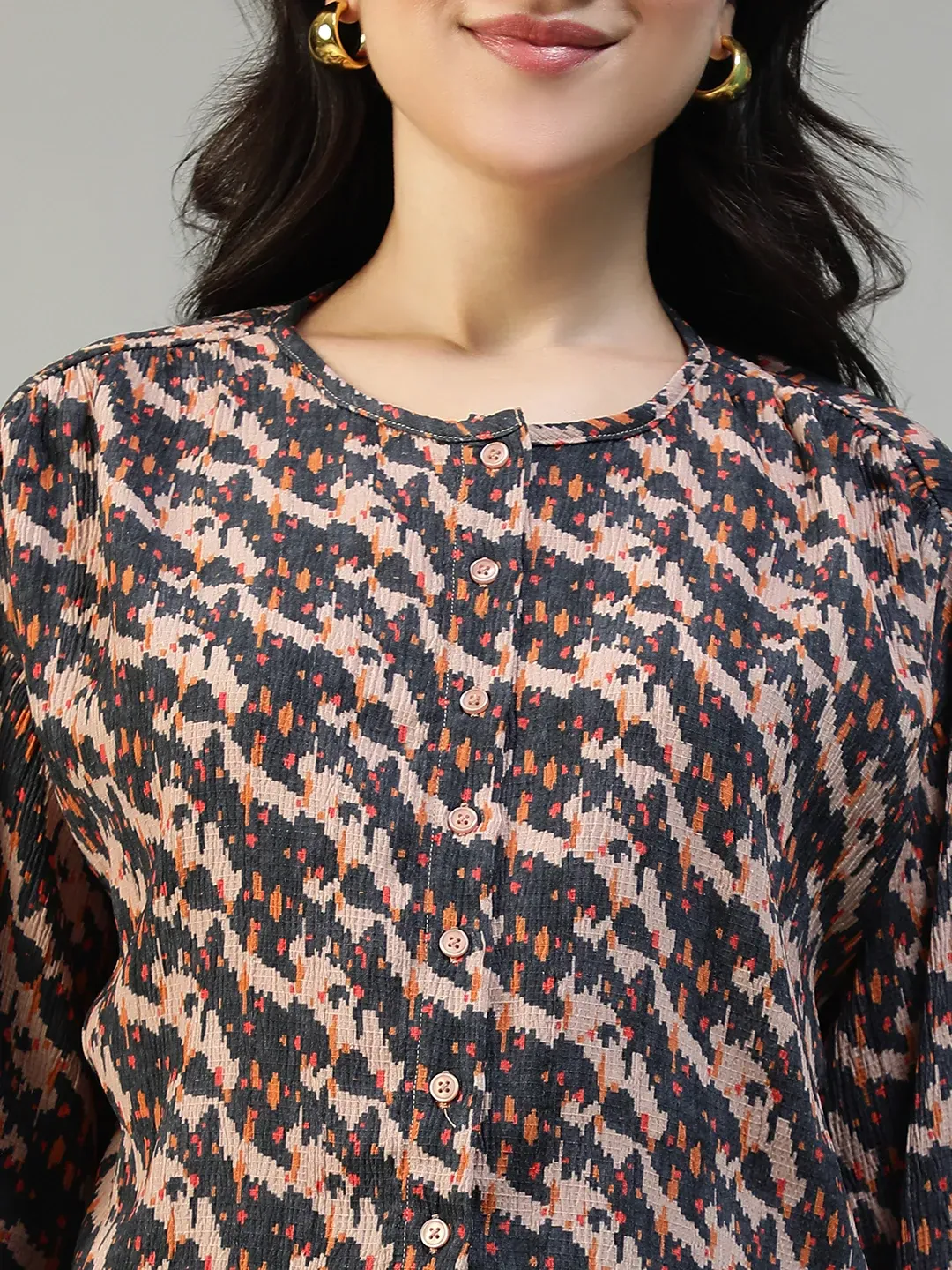 Brown Abstract Print Women Co-Ord Set - Image 2
