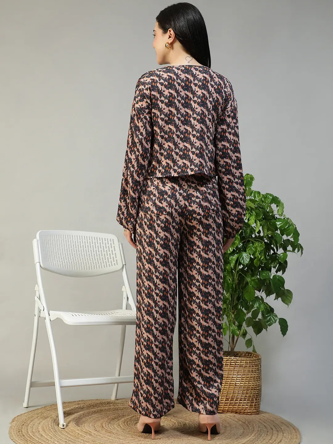 Brown Abstract Print Women Co-Ord Set - Image 3