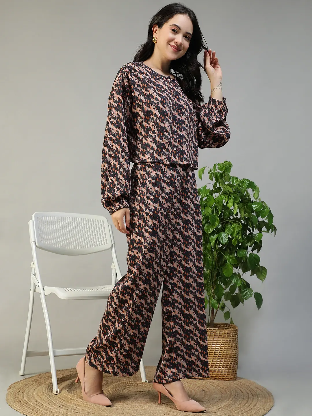 Brown Abstract Print Women Co-Ord Set - Image 8