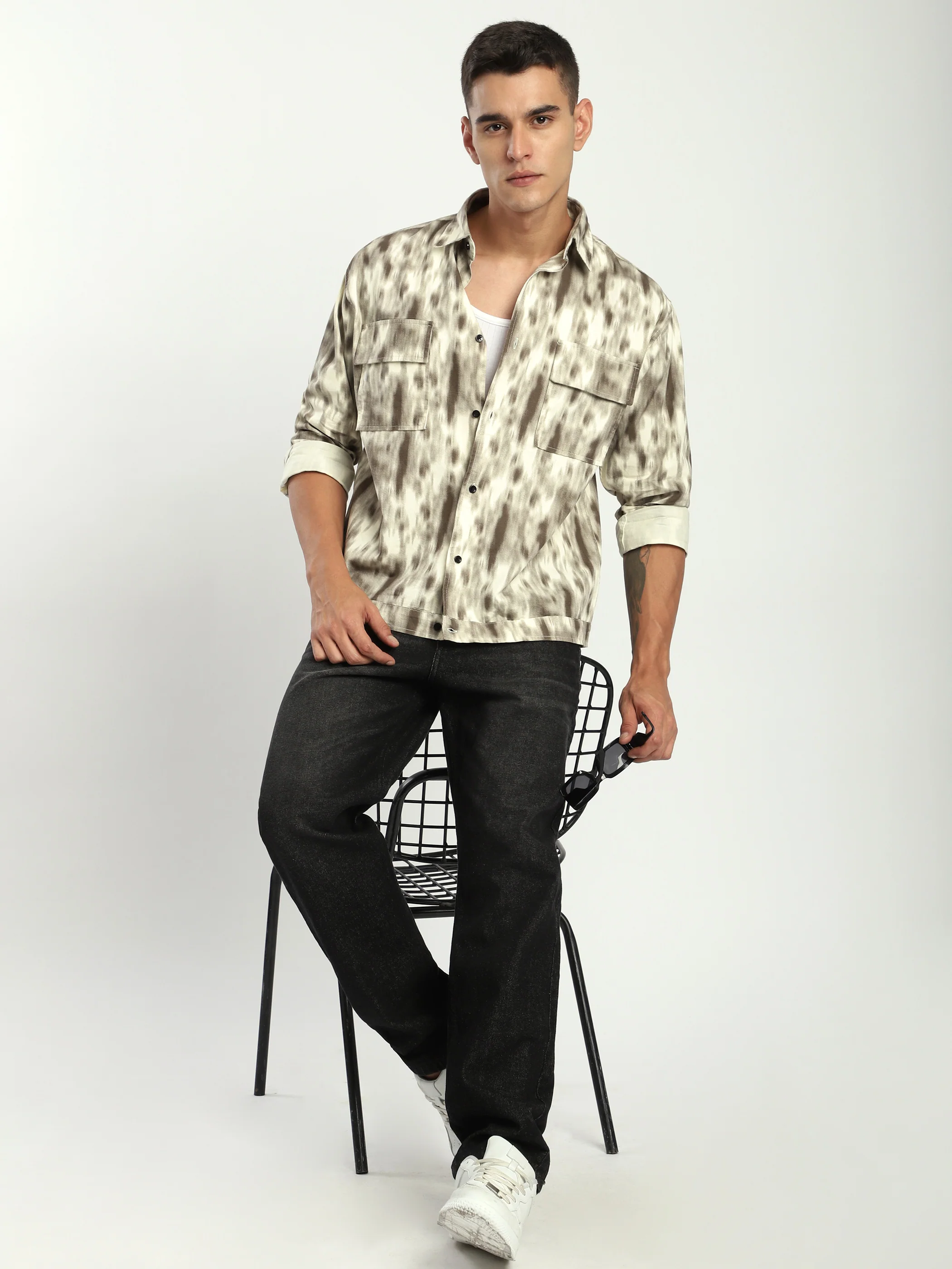 Brown Dye Effect Printed Shacket - Image 4