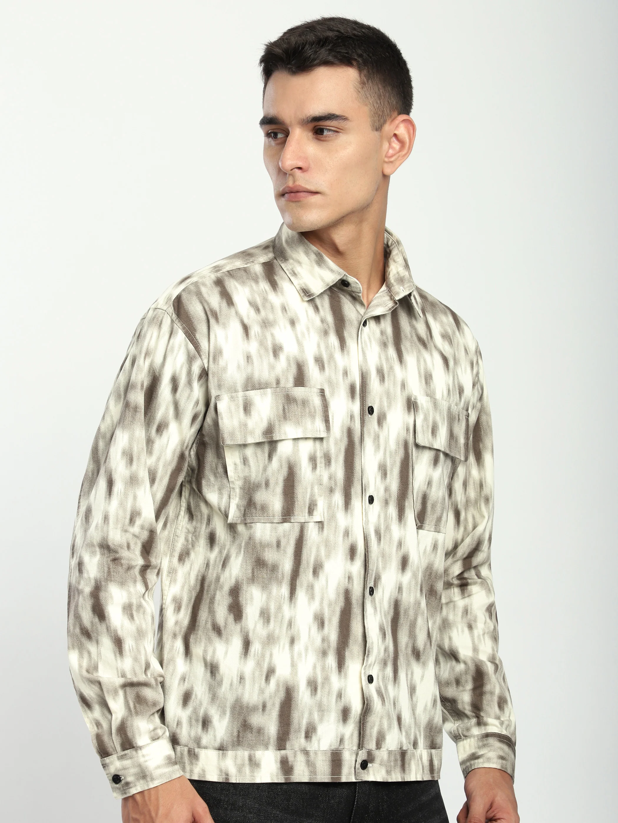 Brown Dye Effect Printed Shacket - Image 2