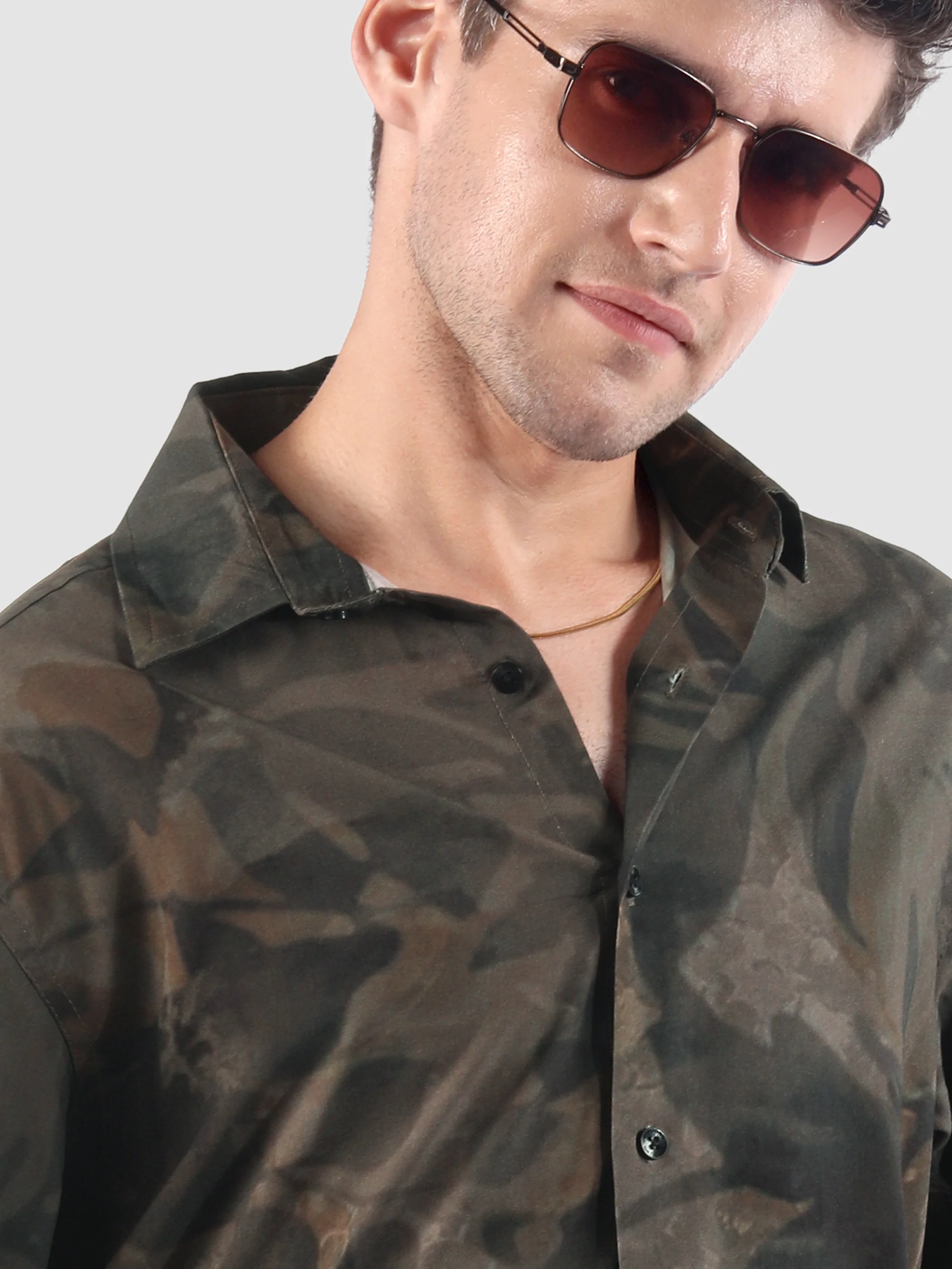 Brown Tropical Printed Viscose Shirt - Image 4