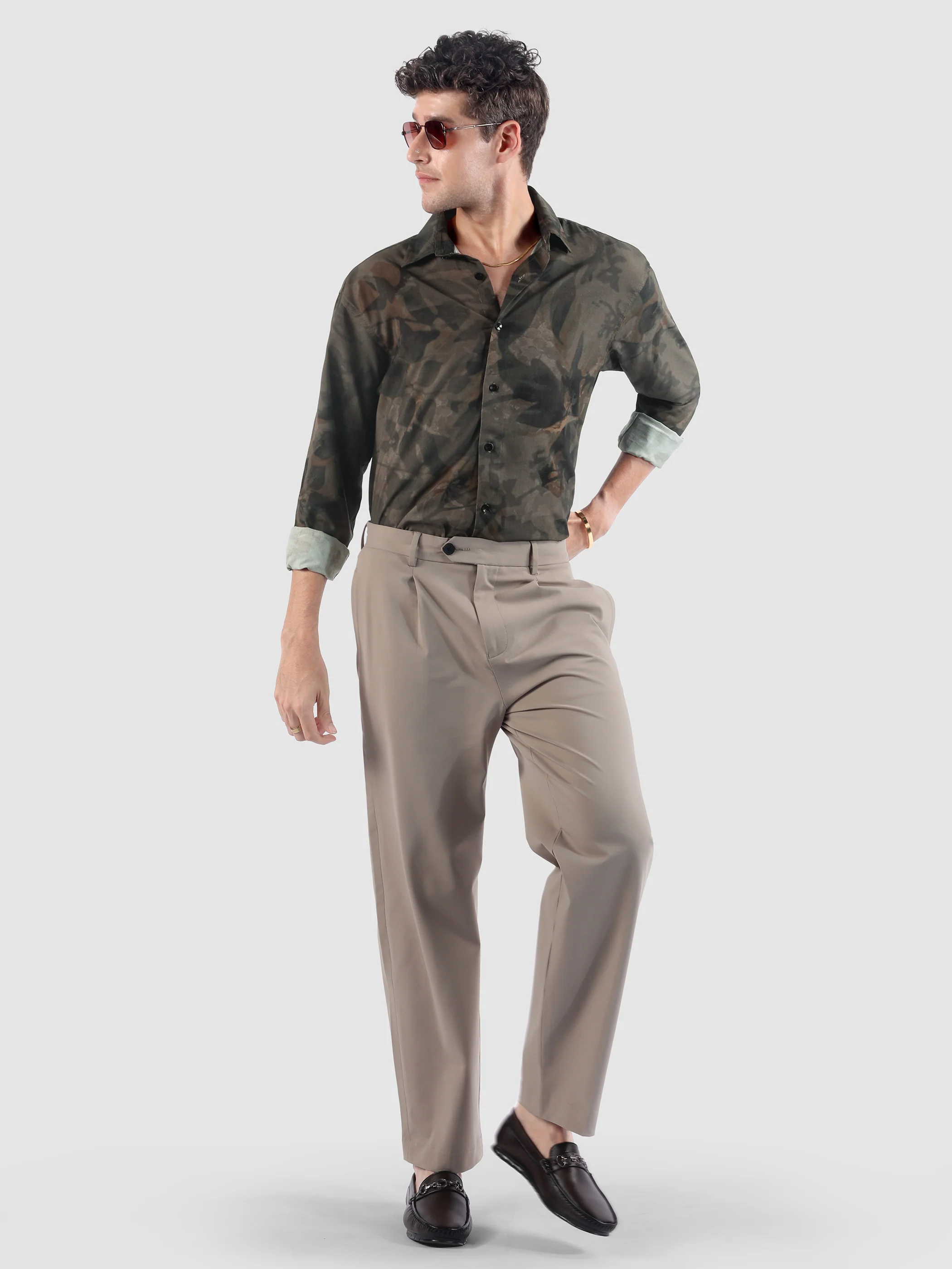 Brown Tropical Printed Viscose Shirt - Image 5