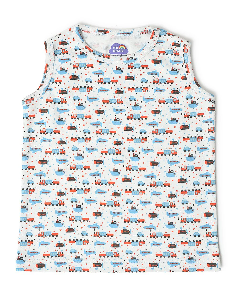 Buddy Printed Cotton Vest For Baby Boy - Pack Of 3 - Image 2