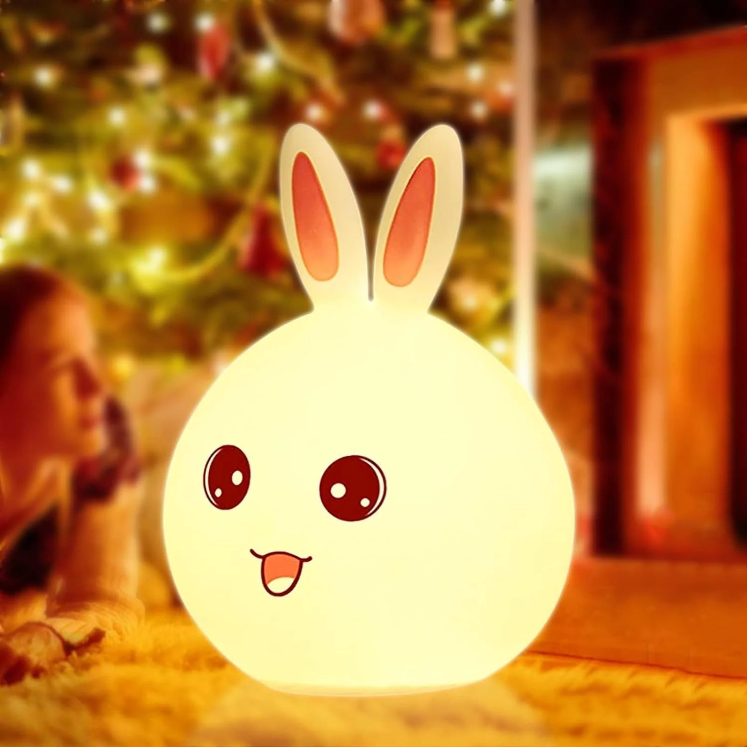 Bunny: Adorable Silicone Bunny Night Light with 7-Color Tap LED Glow, USB Rechargeable & Soft Lighting for Kids’ Room & Gifting - Image 2