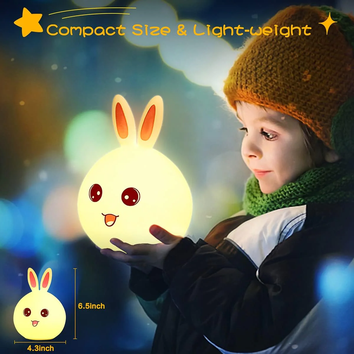 Bunny: Adorable Silicone Bunny Night Light with 7-Color Tap LED Glow, USB Rechargeable & Soft Lighting for Kids’ Room & Gifting - Image 5