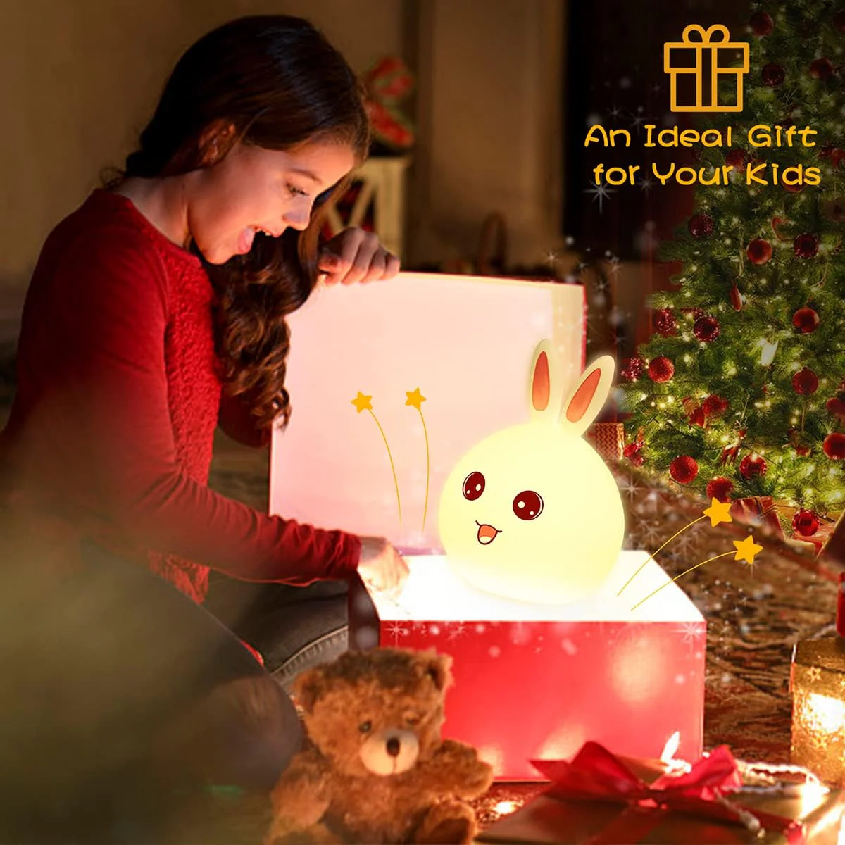 Bunny: Adorable Silicone Bunny Night Light with 7-Color Tap LED Glow, USB Rechargeable & Soft Lighting for Kids’ Room & Gifting - Image 6