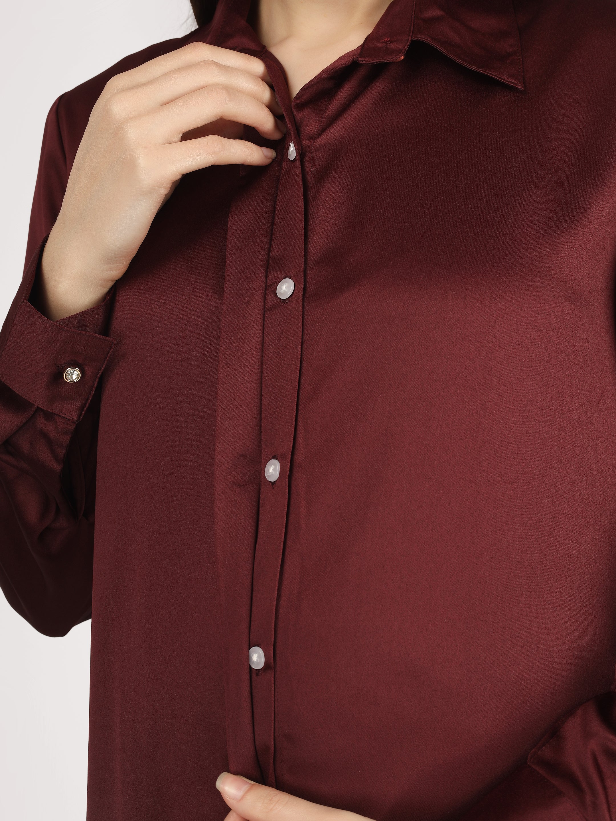 Burgundy Satin Shirt - Luxury Maternity Dress - Image 3