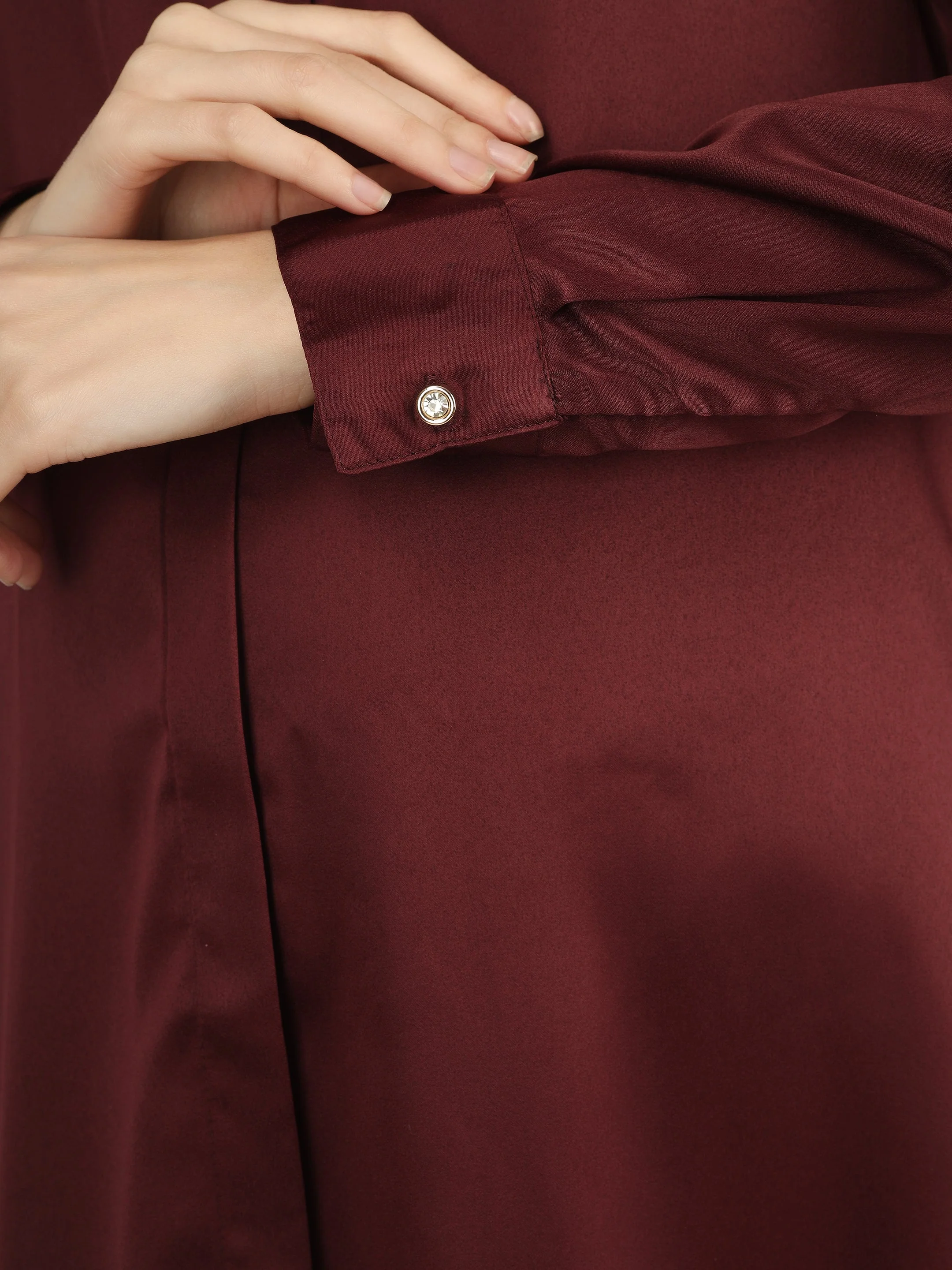 Burgundy Satin Shirt - Luxury Maternity Dress - Image 4