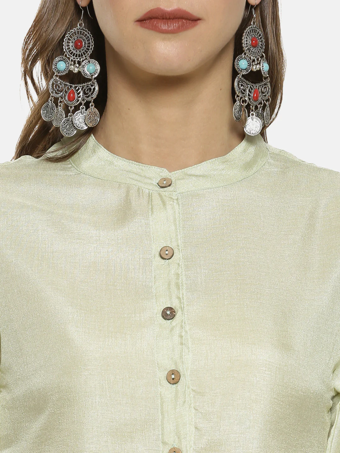 Button-Up Shirt Kurta With Trousers Set - Image 4