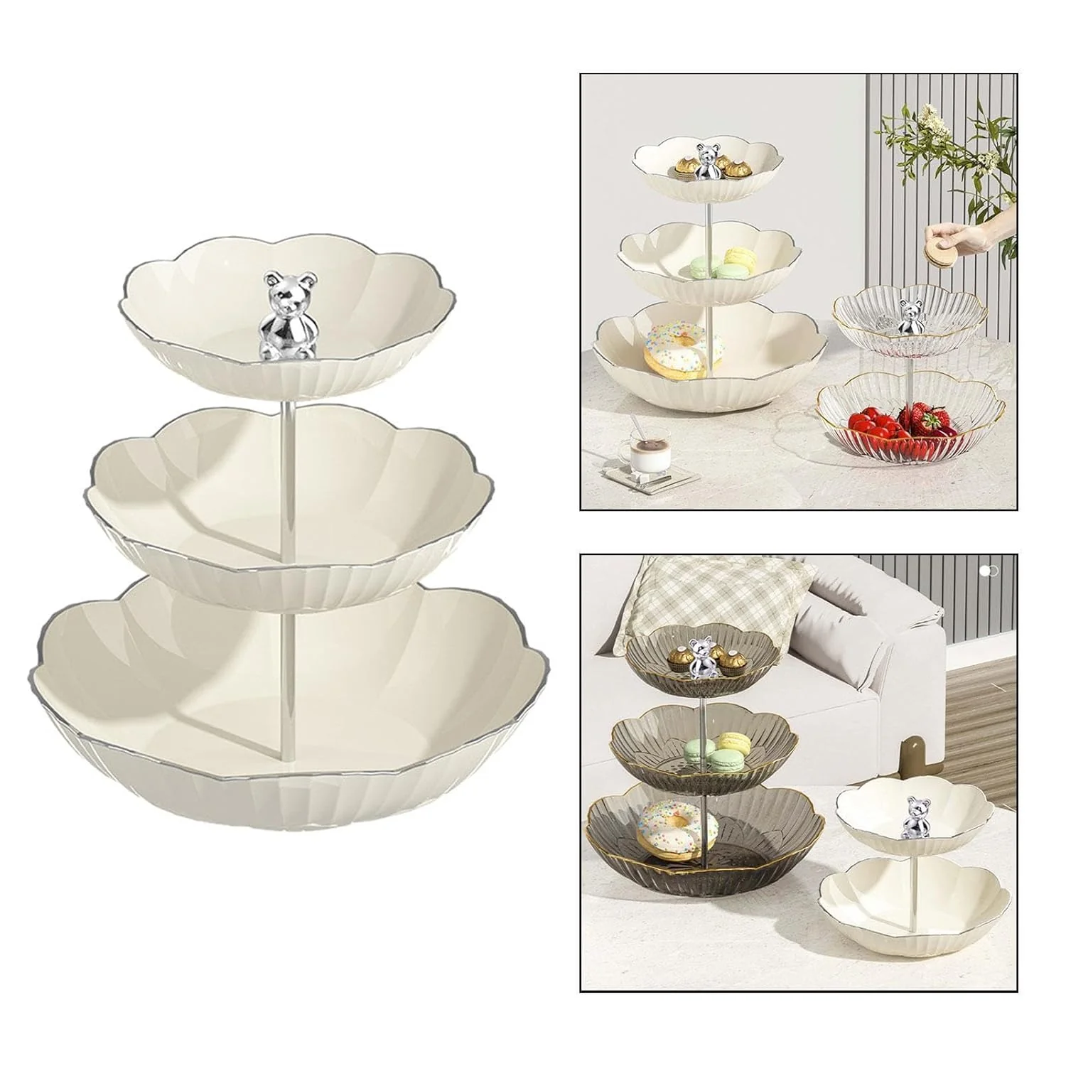 Cake Stand Multipurpose Dessert Cupcake Stand for Party Pastry Afternoon Tea White 3 Tier - Image 4