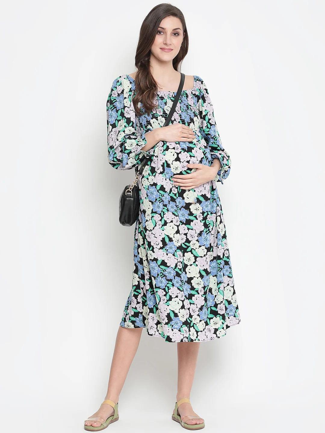 Camp Of Colors Floral Print Easy Maternity Smocking Dress - Image 7
