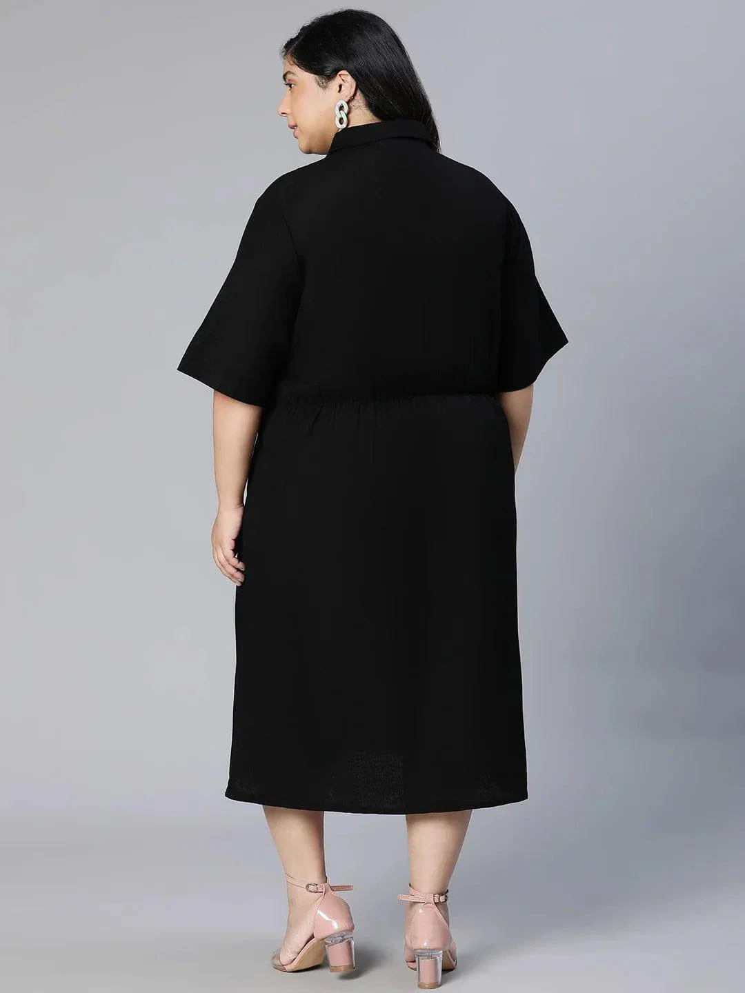 Candid Black Button-Down Plus Size Linen Blend Plus Size Curvy Dress Now - Image 7