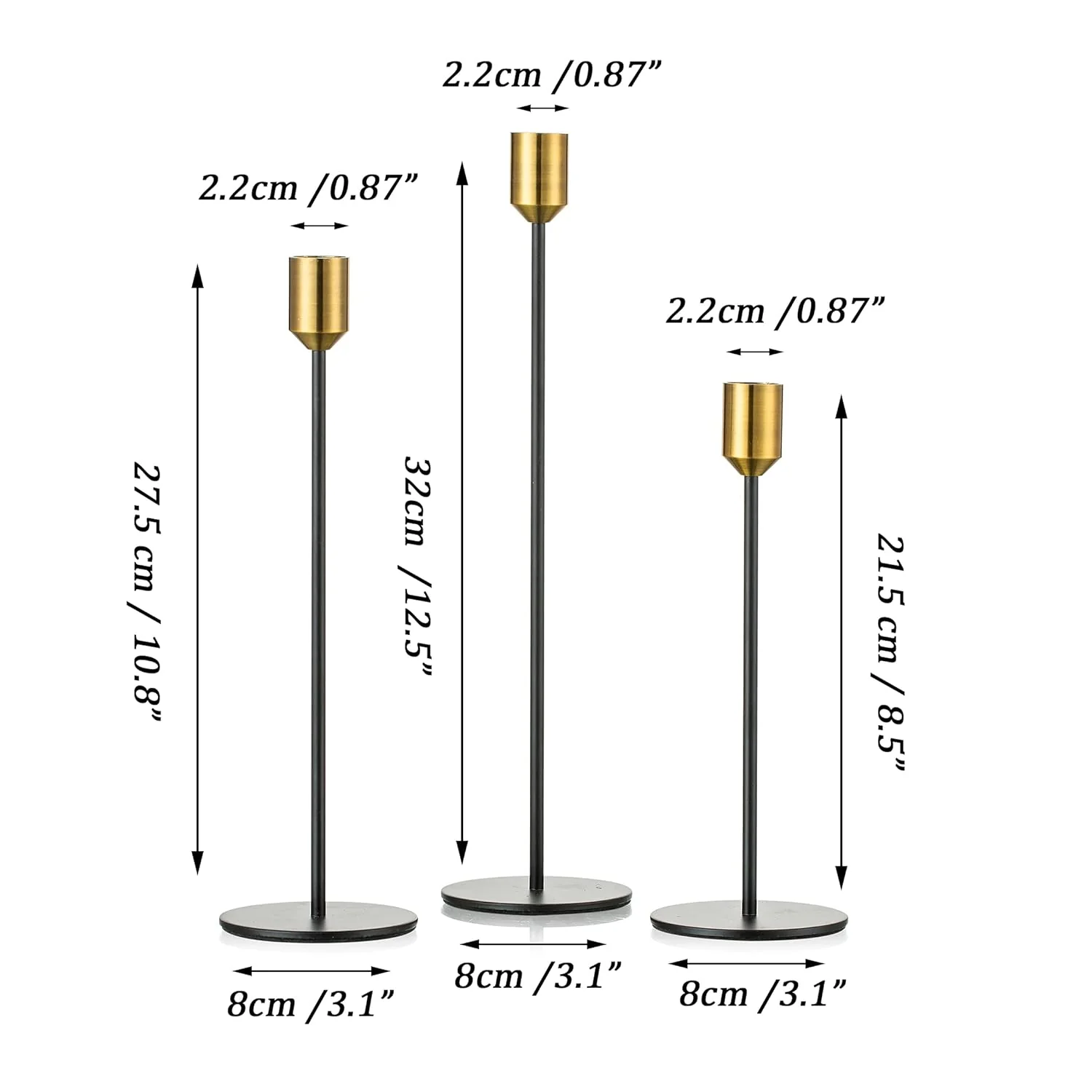 Candlestick Holders Set of 3, Taper Metal Long Candle Holders Fits (8.6/11/13'' Tall) - Image 5
