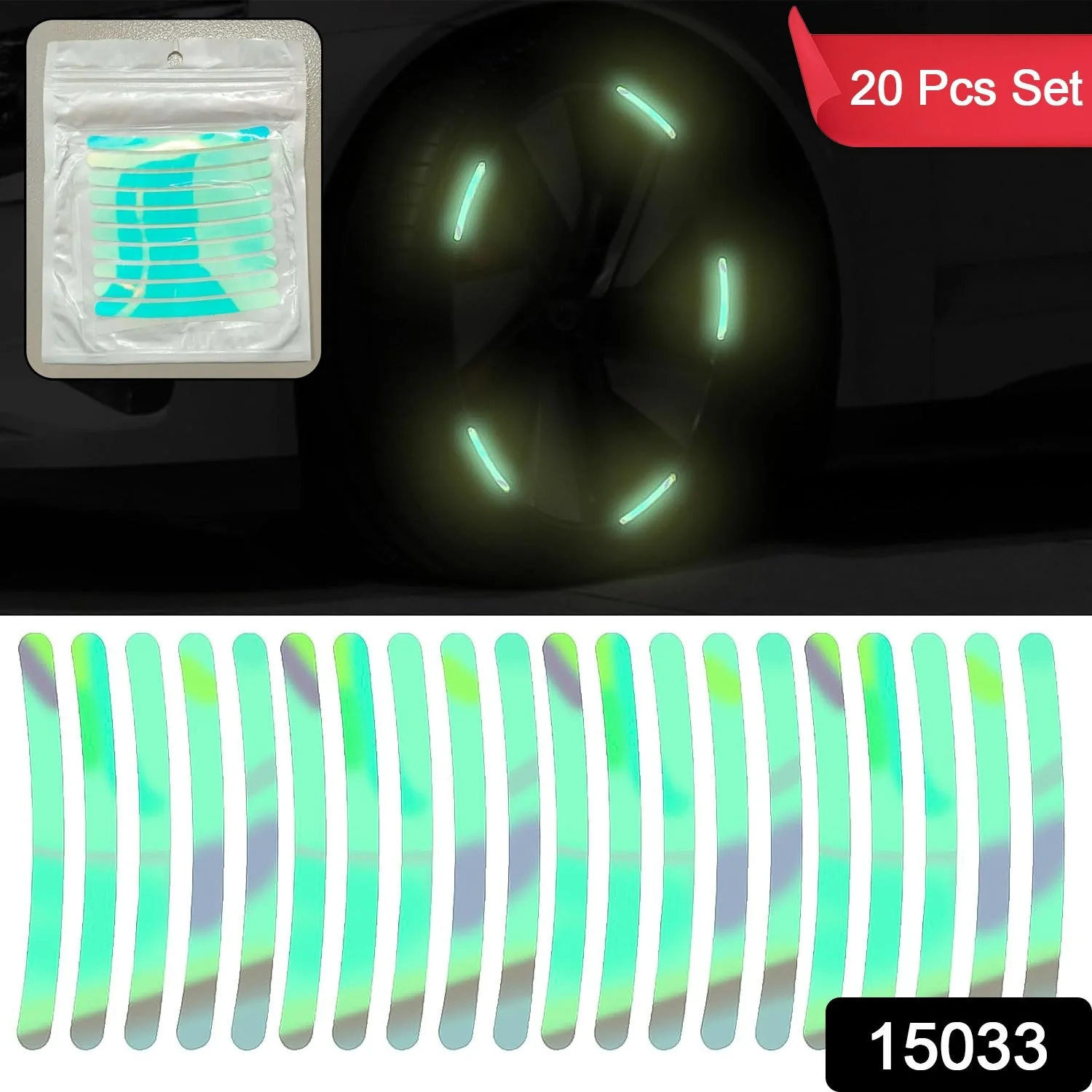 Car Wheel Hub Reflective Car Stickers, Night Warning Stickers (20 Pcs Set/ Multicolored) - Image 2