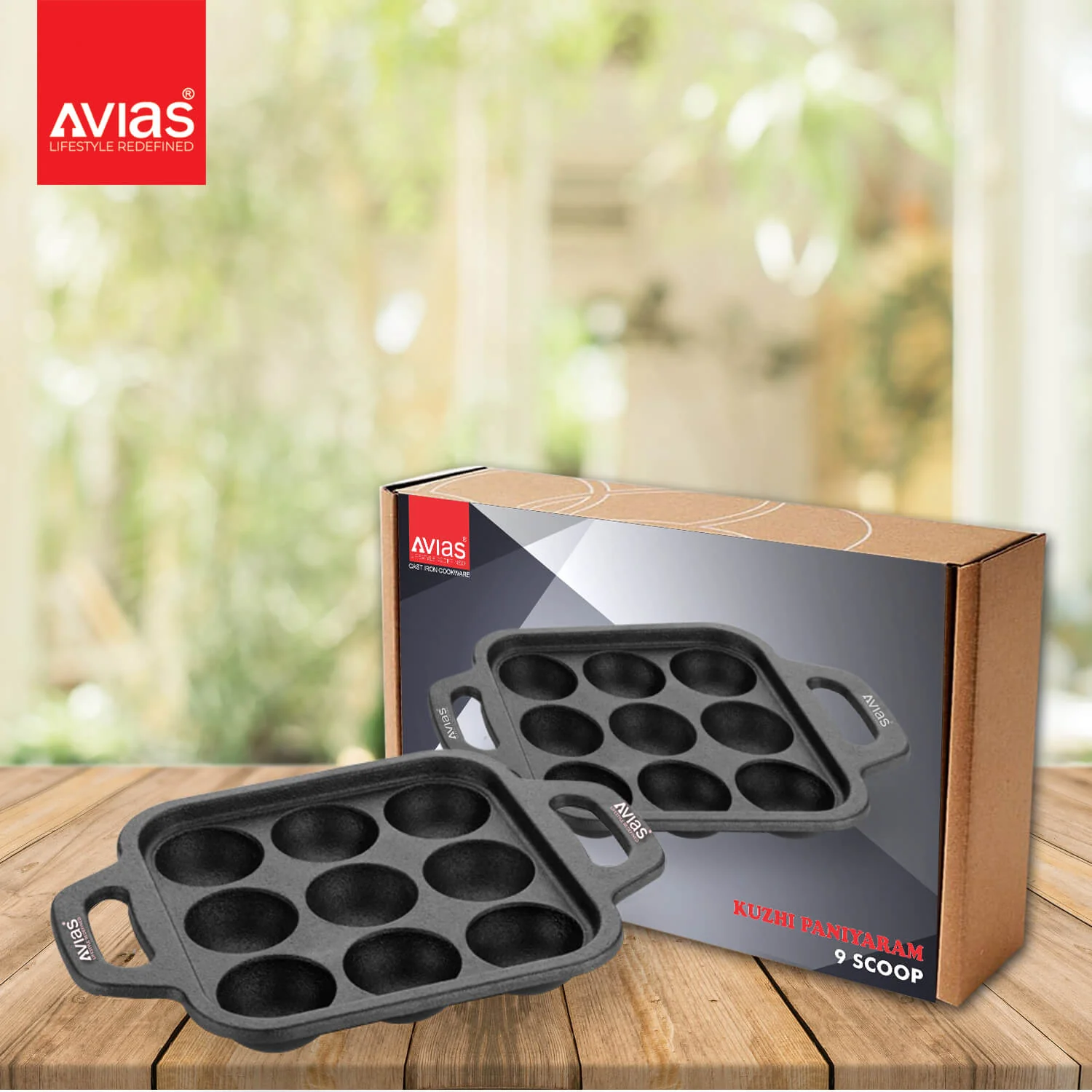 Cast Iron 9 Cavity Kuzhi Paniyaram Pan/ Kuzhi Paniyaram Kal/ Iron Paniyaram Pan Pre-Seasoned Cookware | 100% Natural & Toxin-Free - Image 3