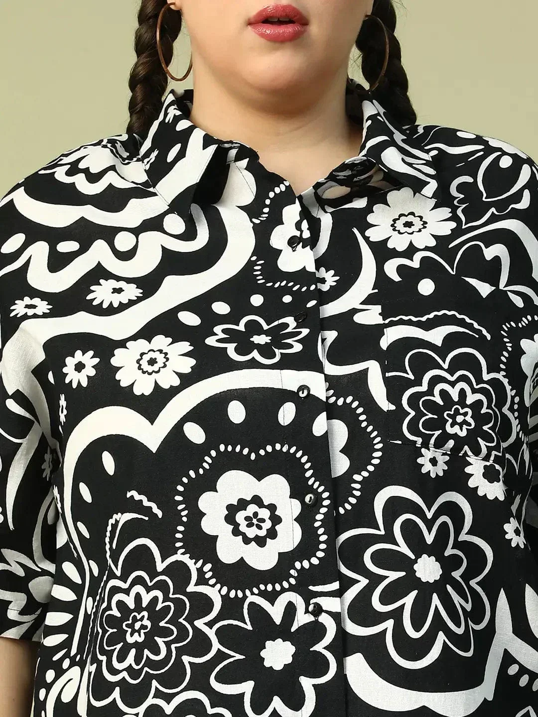 Casual Black Floral Print Shirt & Shorts Plus Size Cotton Co-ord Set - Image 7