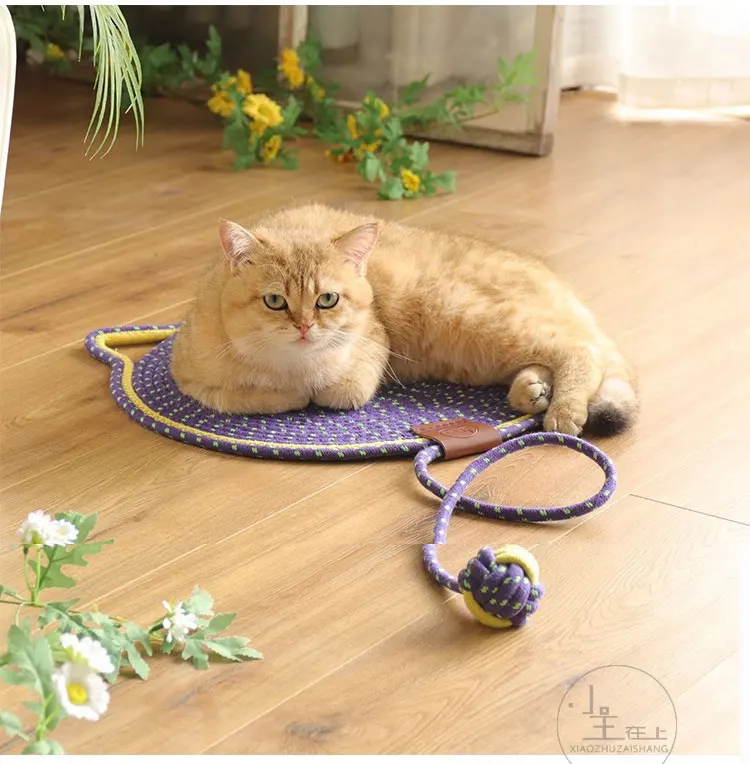 Cat Scratcher Play Mat Round Rug Interactive Pets Bed with Ball Toy - Image 3