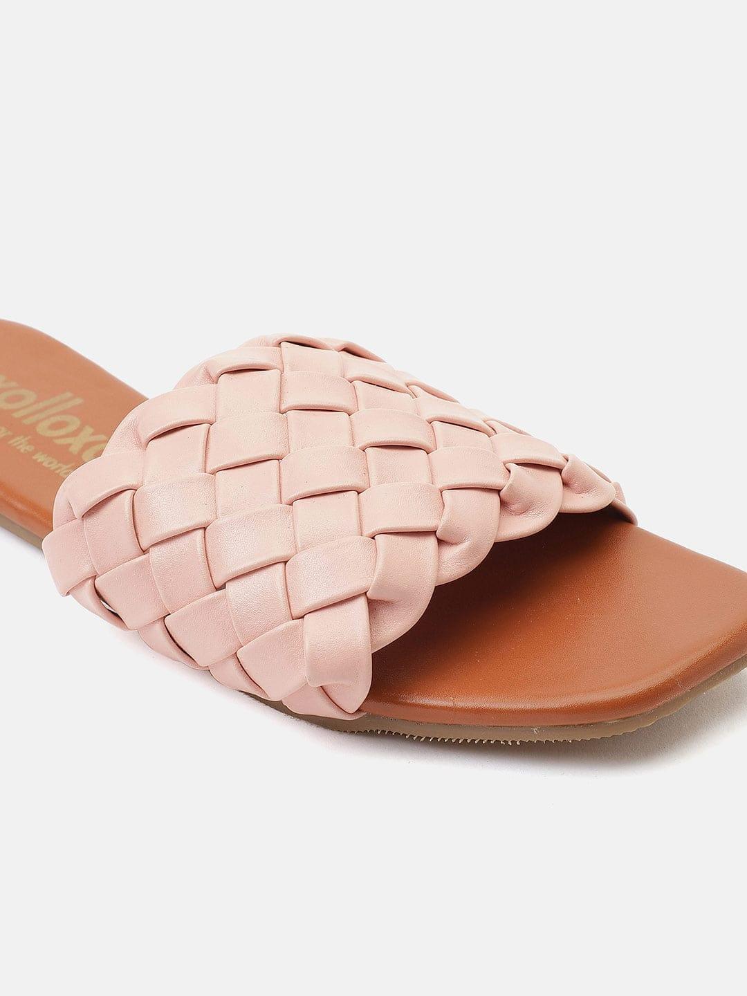 Catchy Pink Braided Open Back Flat Sandal For Women - Image 5