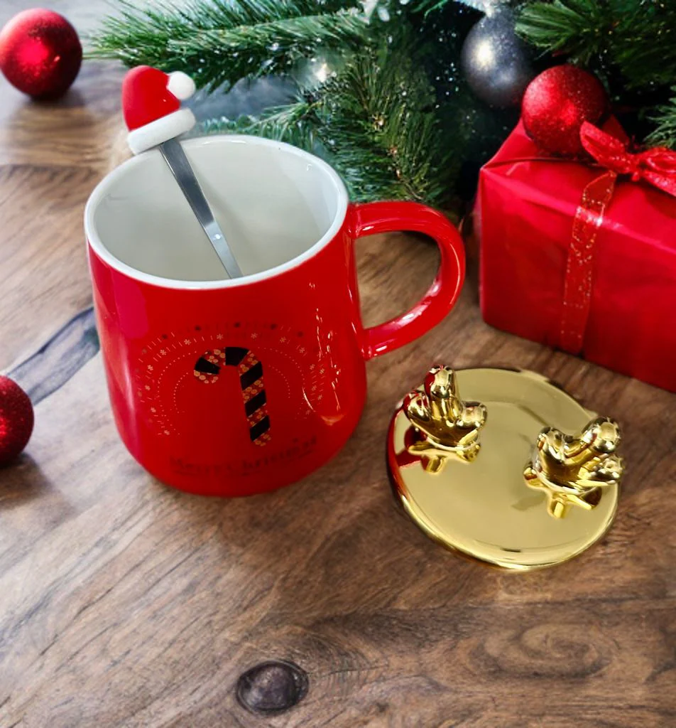 Ceramic Christmas Cup with Lid & Spoon 400 ml - Image 2