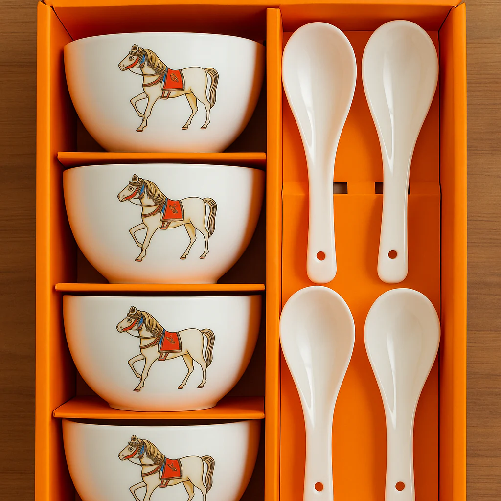 Ceramic Soup Bowl Set with Spoons | 4 Bowls & 4 Soup Spoons