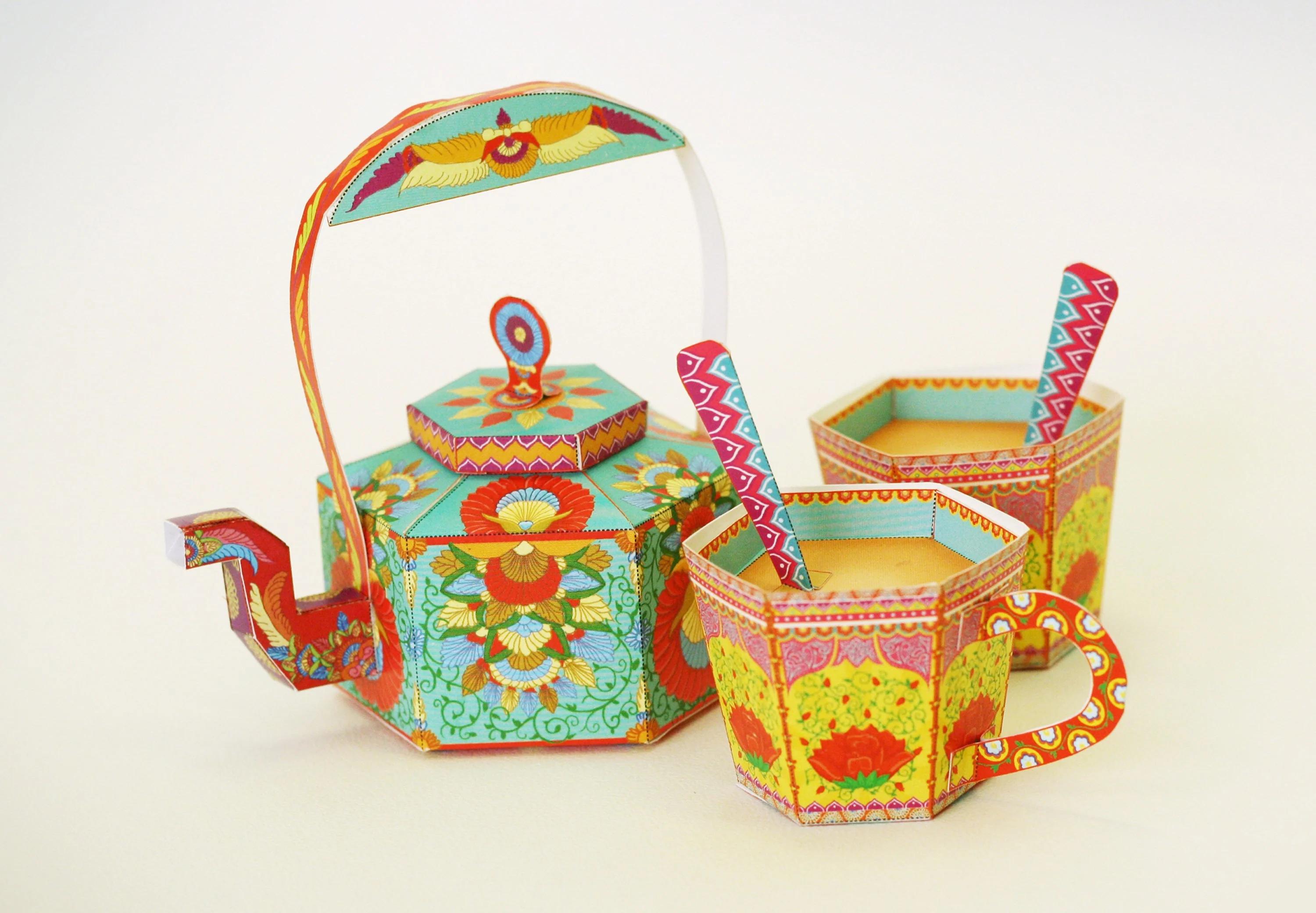 Chai Kettle & Cups: Set of 3 Boxes DIY Paper Craft Kit - Image 10