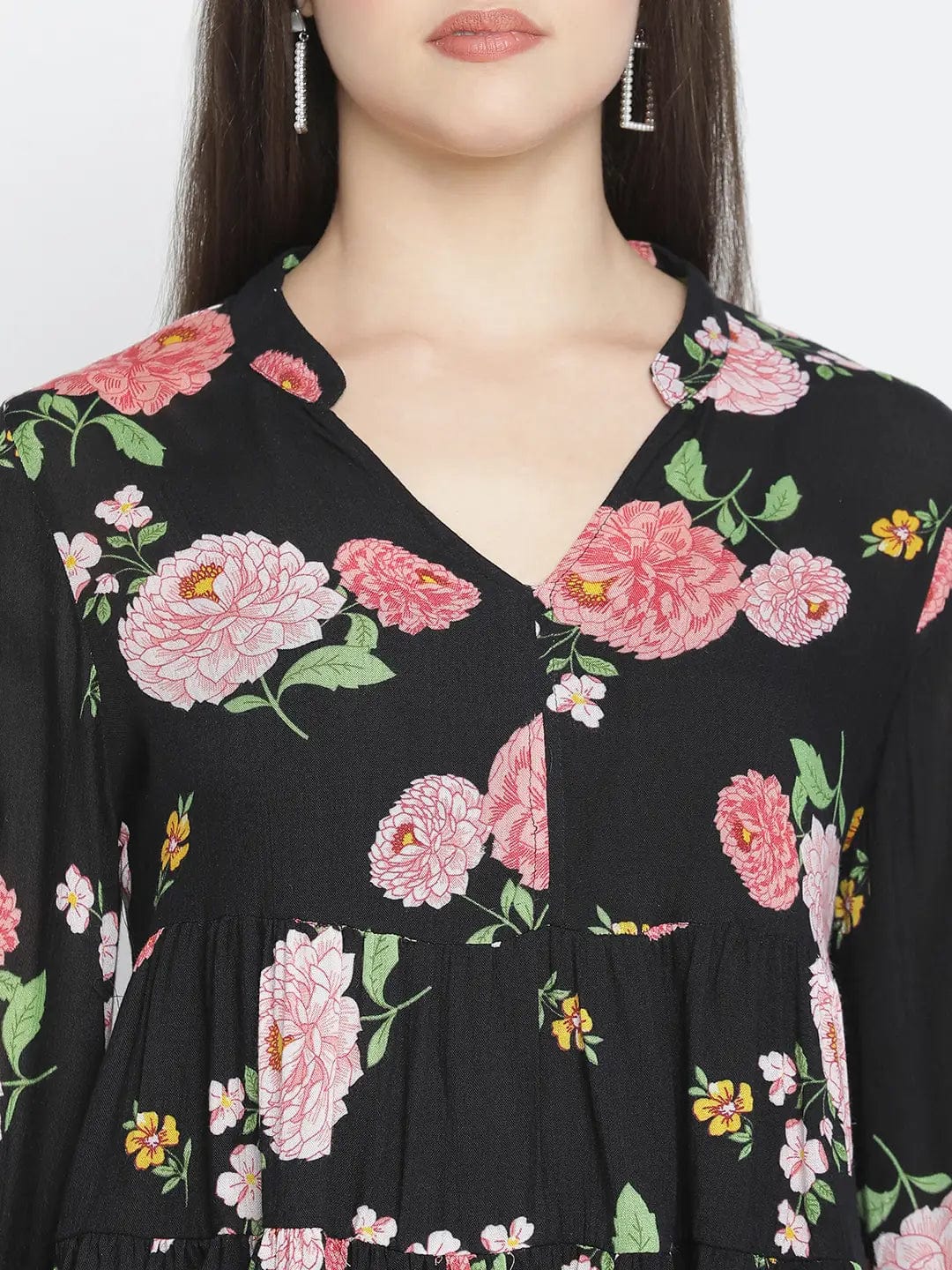 Chaklic Sleek Black Floral Print Women Top - Image 6
