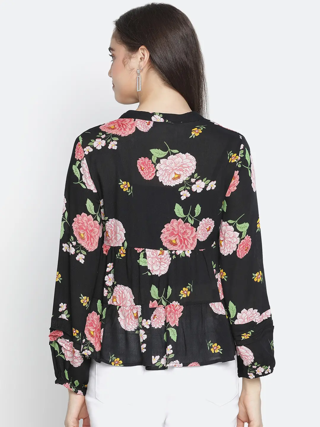 Chaklic Sleek Black Floral Print Women Top - Image 5