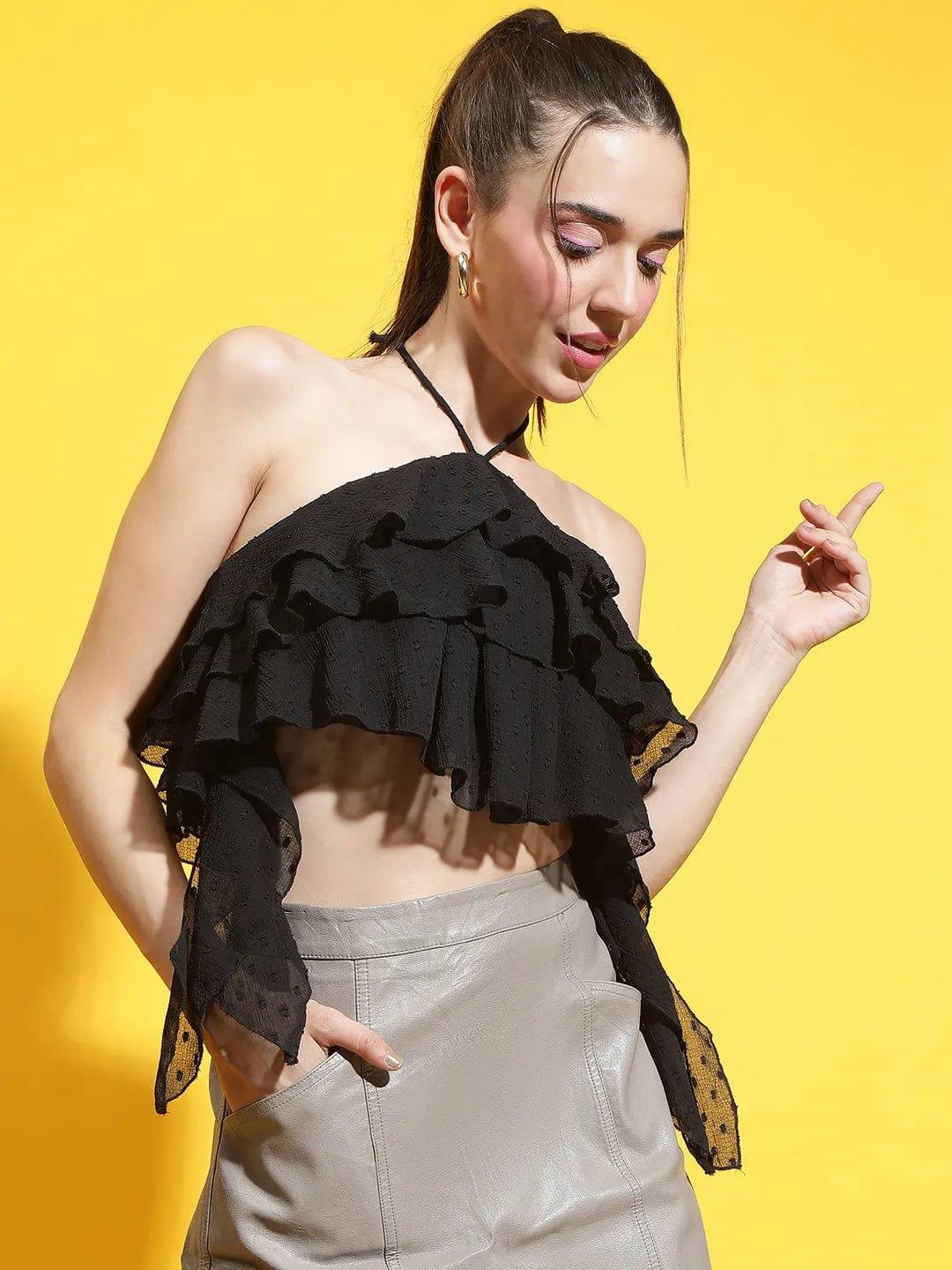 Charisma Black Halter Neck Backless Partywear Crop Top - Image 5