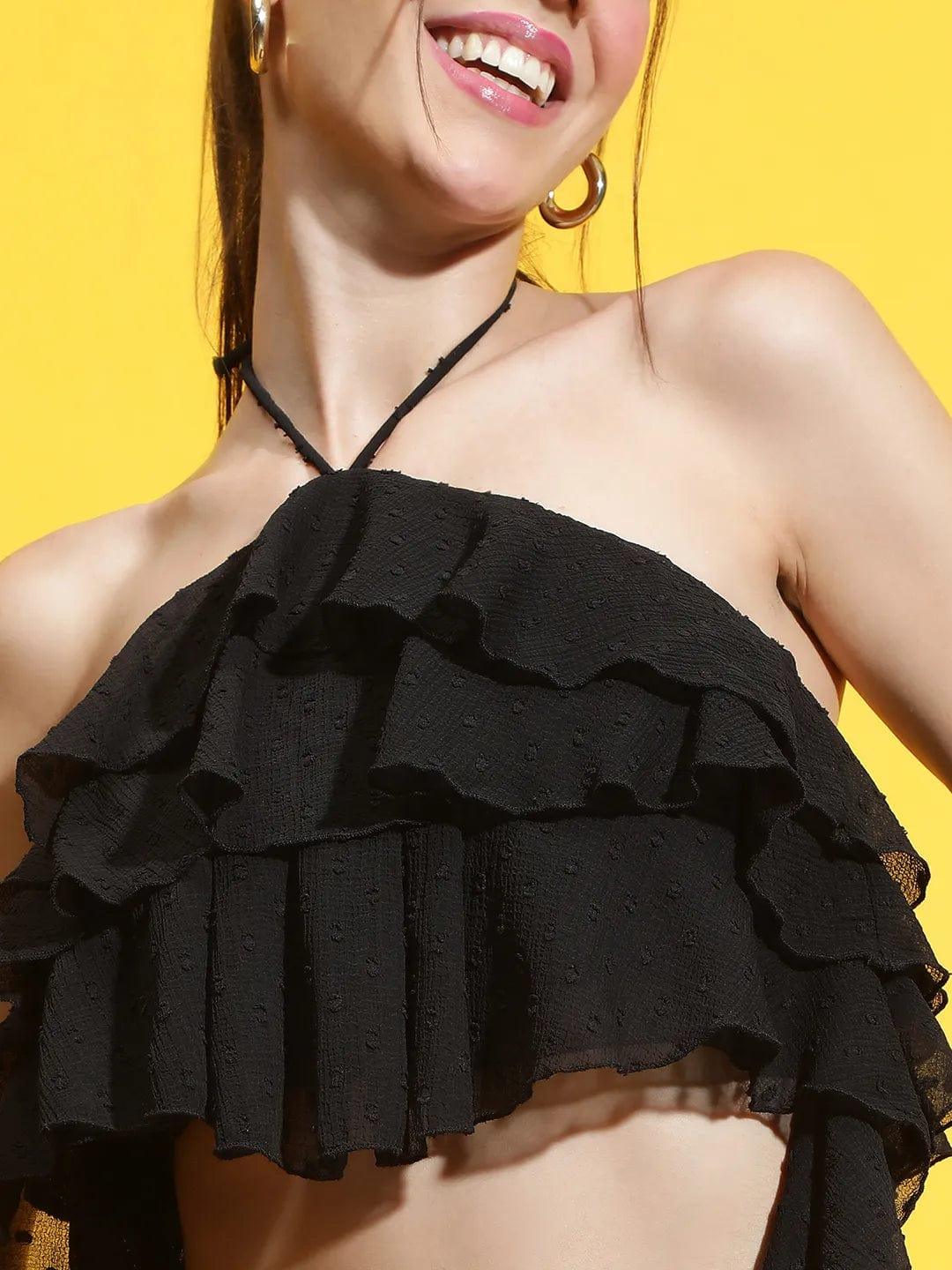 Charisma Black Halter Neck Backless Partywear Crop Top - Image 7