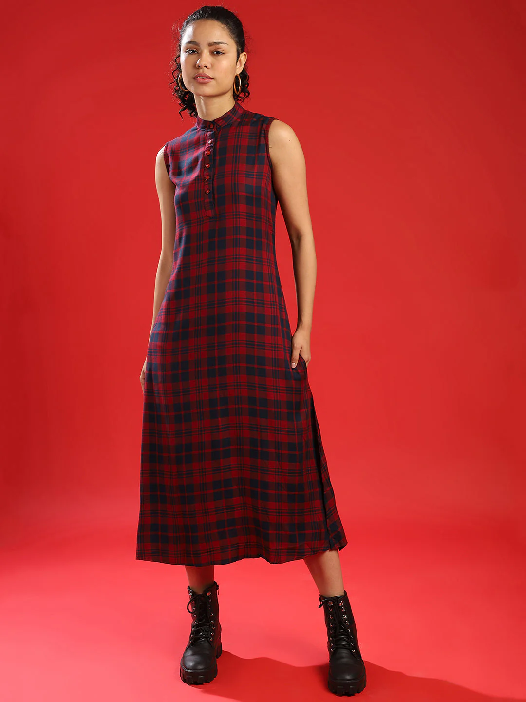 Checked Midi Dress - Image 2