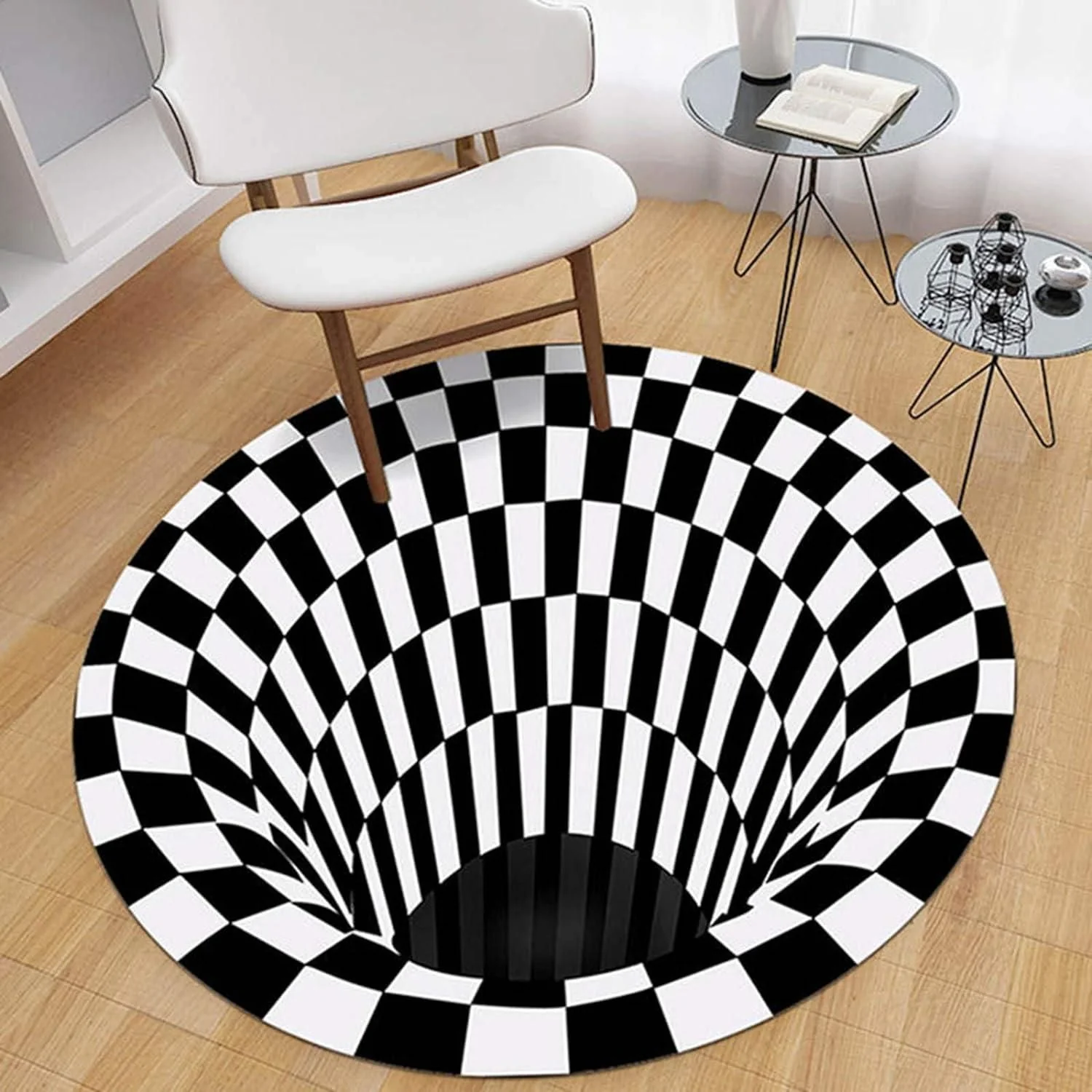 CheckMat: Realistic 3D Illusion Checkered Rug – Anti-Skid Round Carpet for Bedroom, Living Room & Office (60cm Diameter) - Image 9