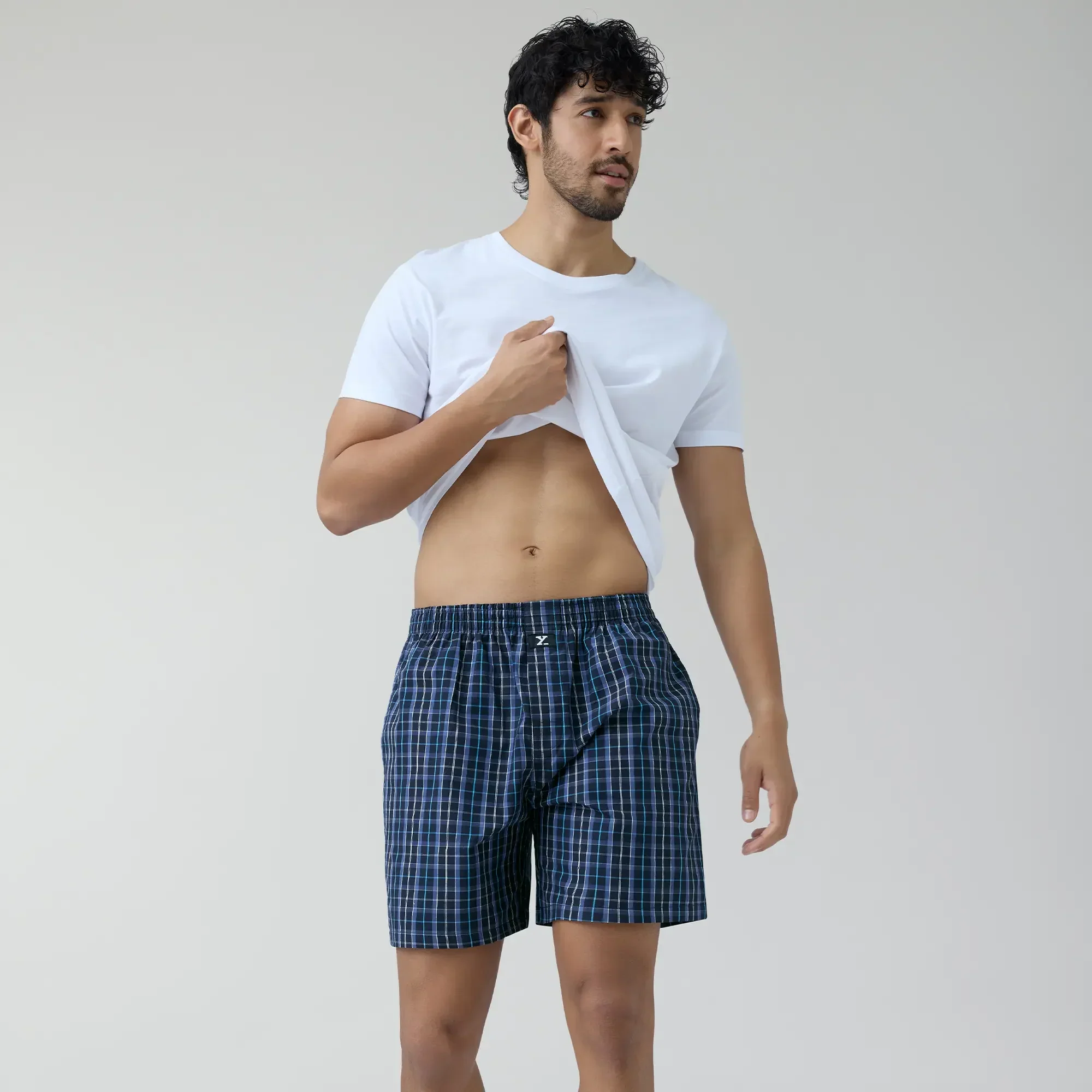 Checkmate Combed Cotton Boxer Shorts Midnight Blue - Image 2