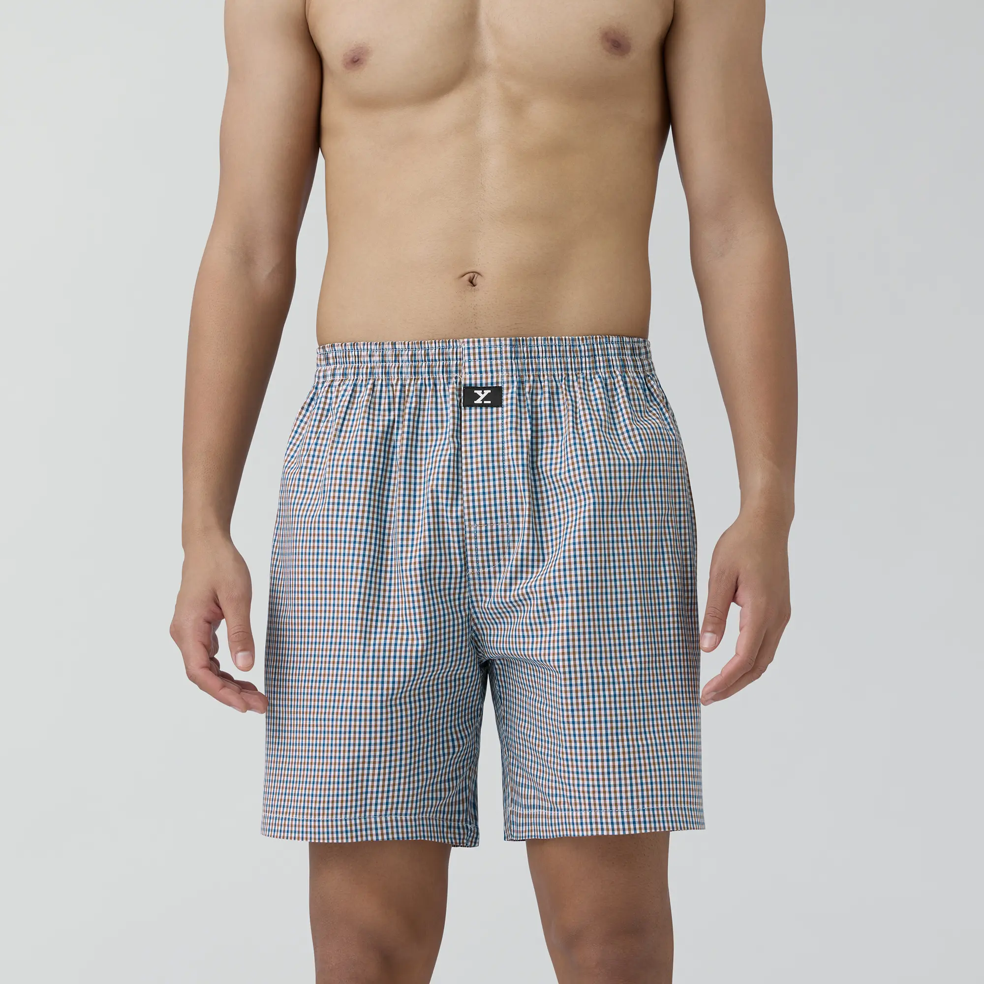 Checkmate Combed Cotton Boxer Shorts Sandy Grey - Image 3