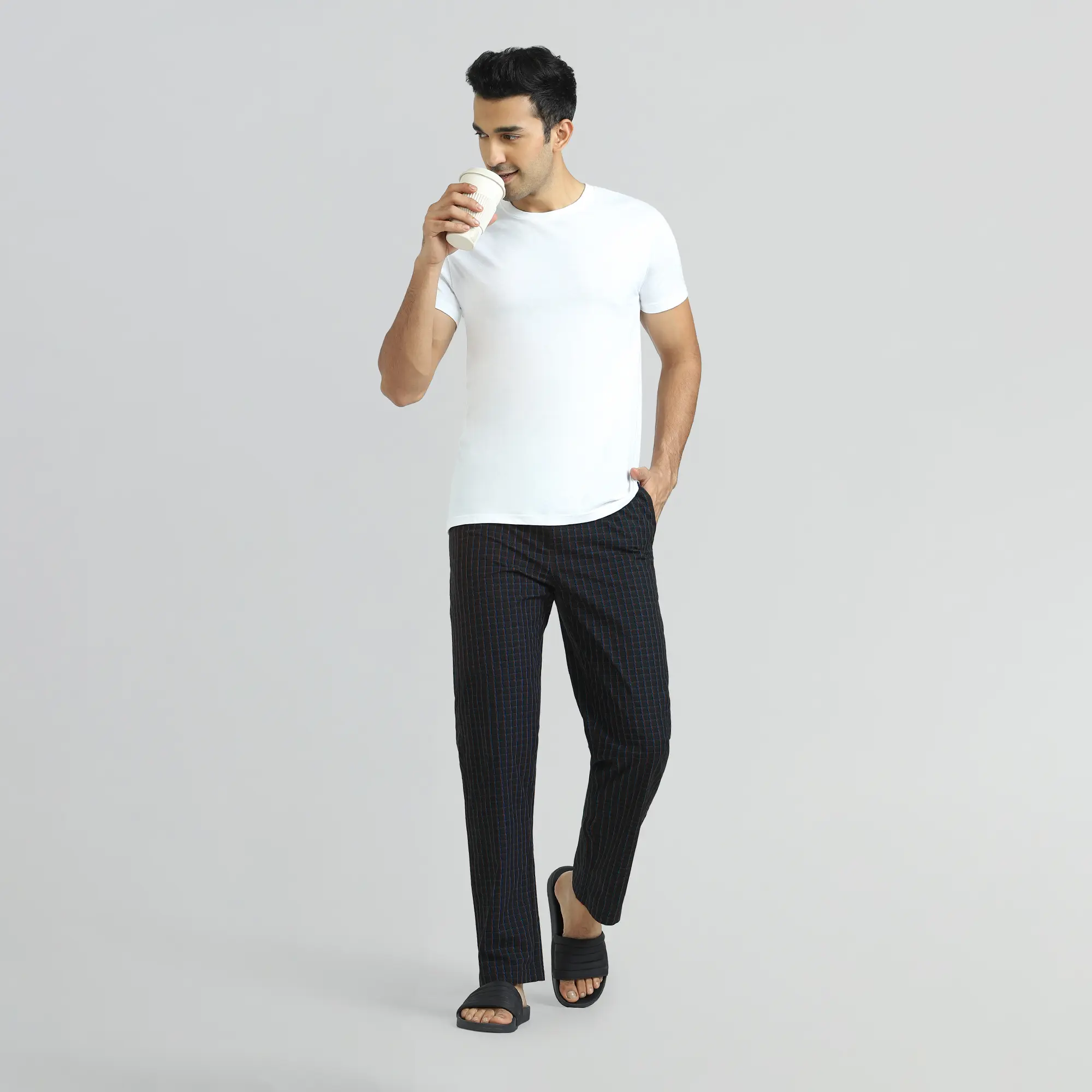Checkmate Combed Cotton Pyjamas Charcoal Black - Image 3