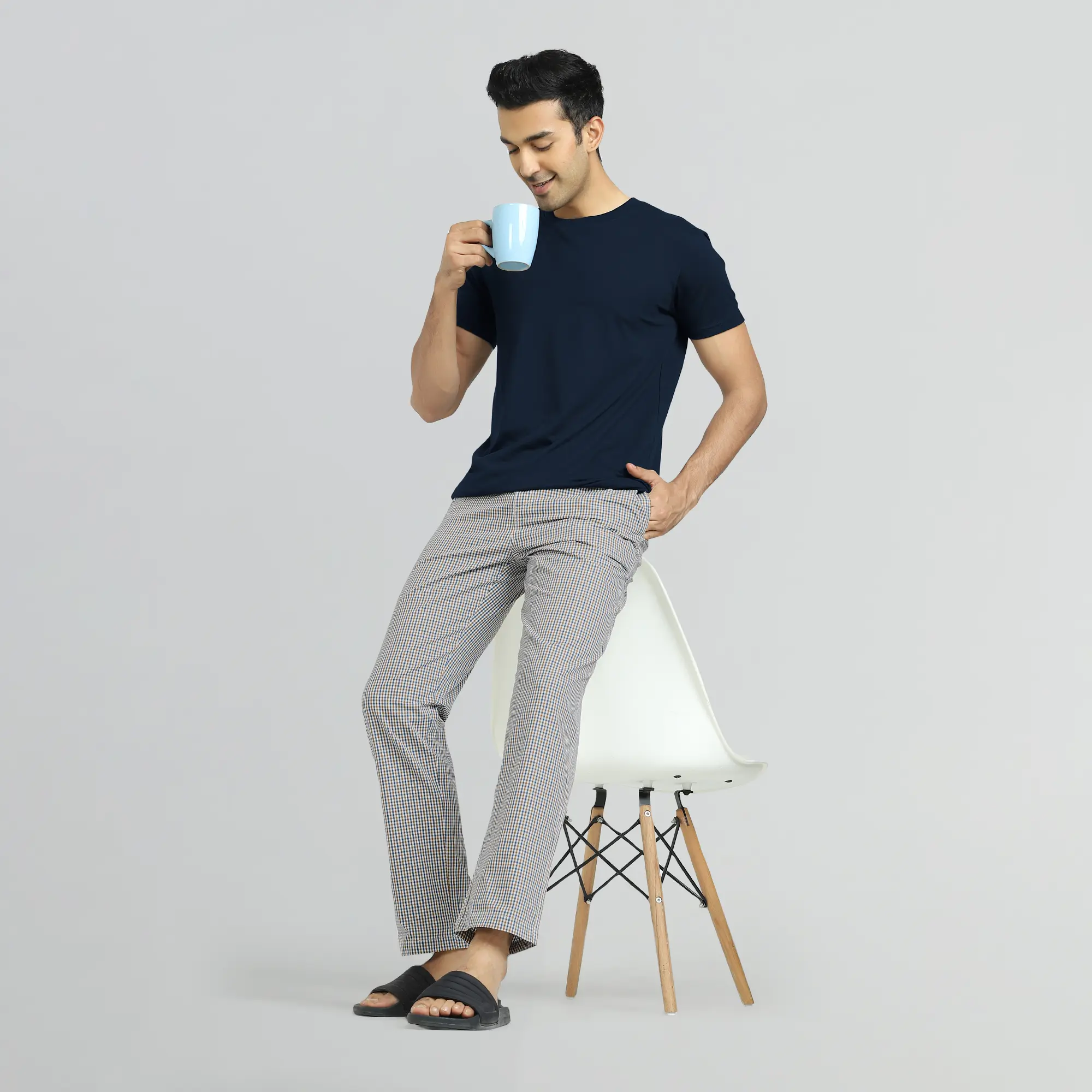 Checkmate Combed Cotton Pyjamas Sandy Blue - Image 5