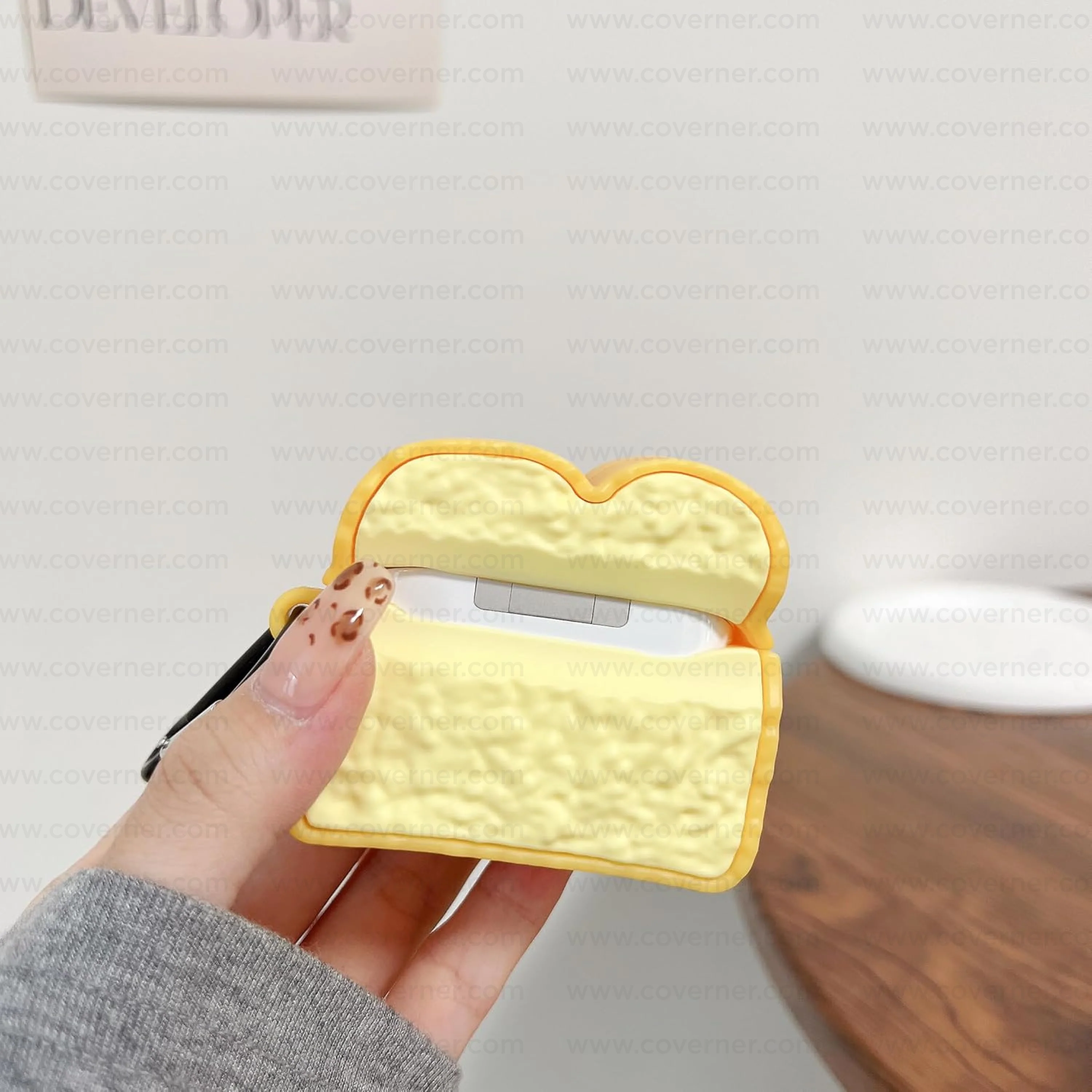 Cheese Bread Silicone AirPods Case with Hook – Fun & Protective AirPods Cover by Coverner India - Image 3