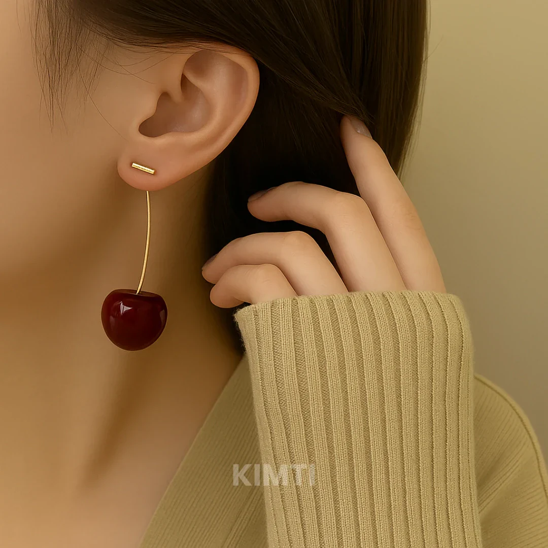 Cherry Blossom Red Drop Earring - Buy Any 5 for Rs. 599 - Image 2