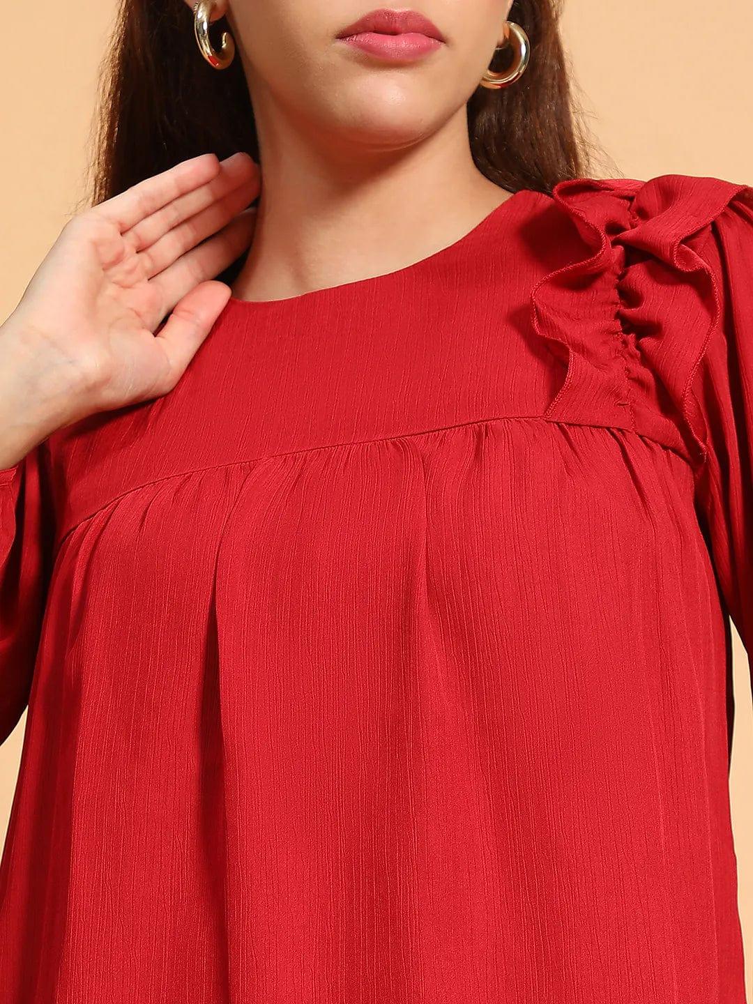 Cherry Red Long Sleeve Embelished Detail  Women Top - Image 6