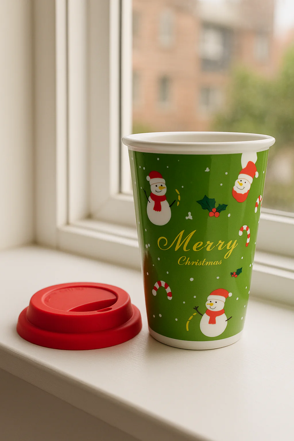 Christmas Ceramic Mug with Red Silicone Lid – 400 ml Coffee & Tea Cup - Image 2