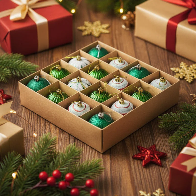Christmas Tree Decoration Bauble Set – Green & Silver Collection (Pack of 16) - Image 2